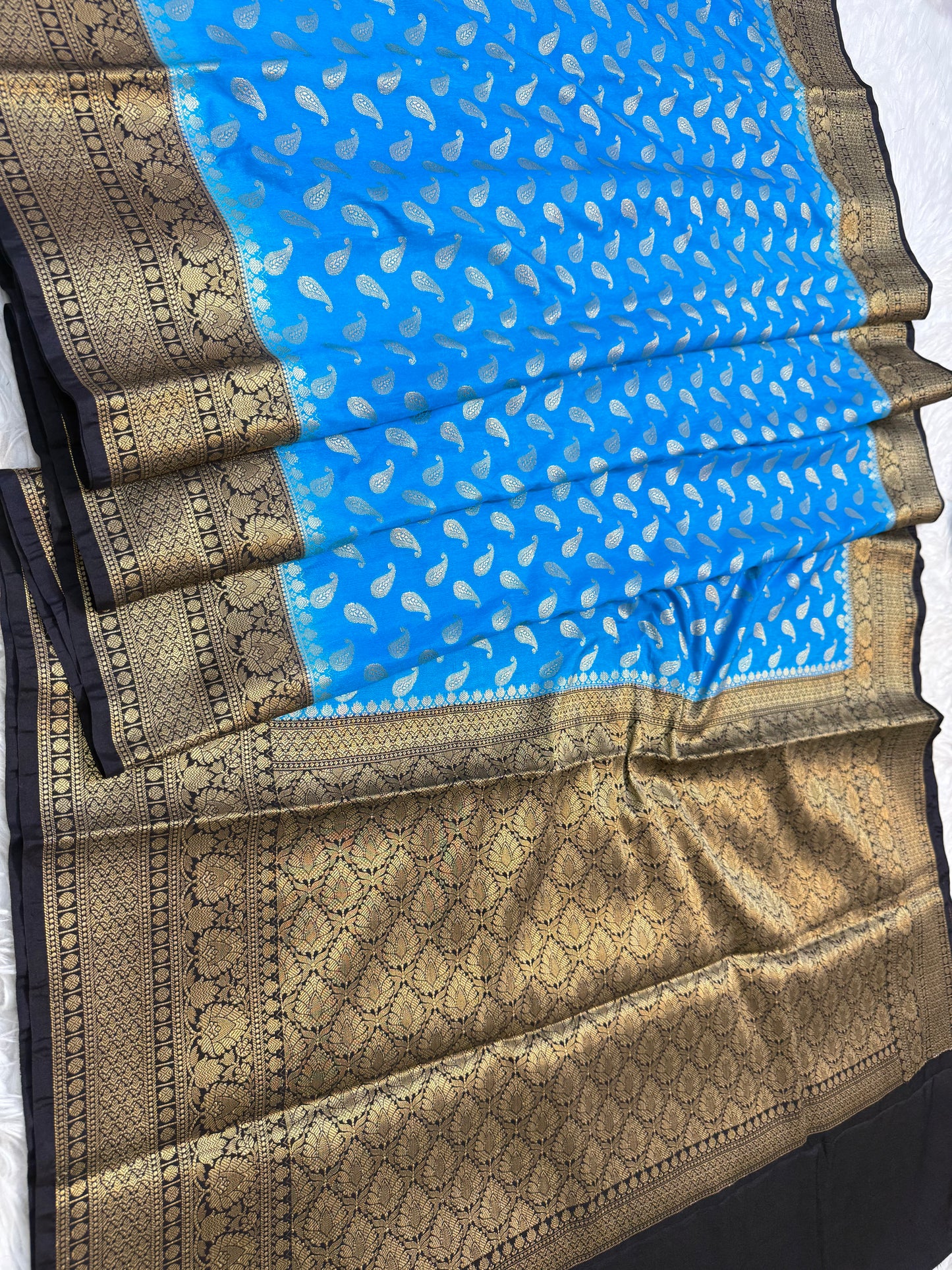 Ferozi & black shade Dupion Silk Banarasi Saree