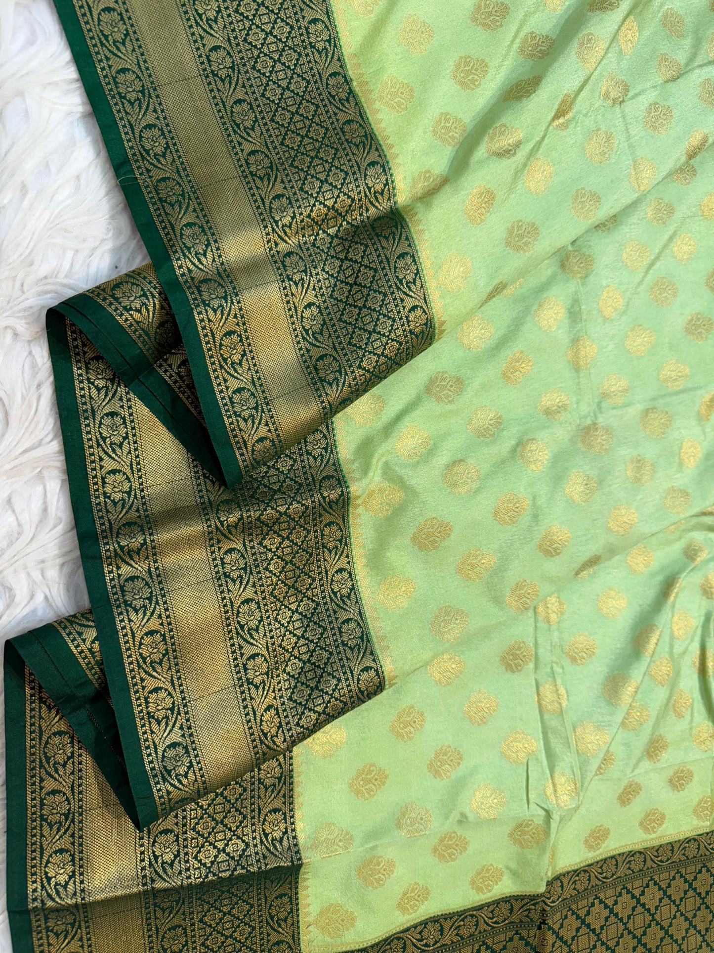 Pista green & bottle green shade Dupion Silk Banarasi Saree