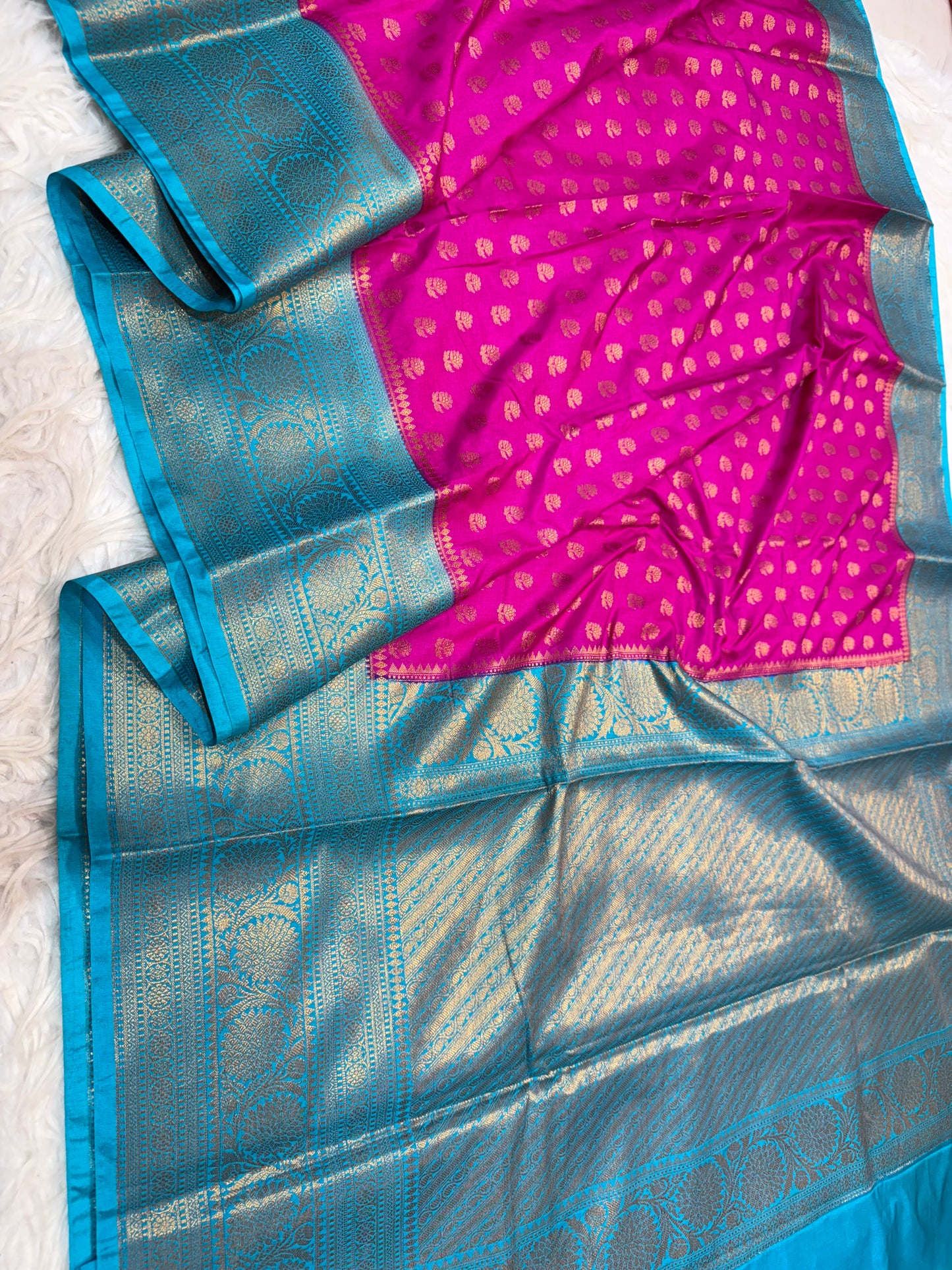 Royal pink sea green shade Dupion Silk Banarasi Saree