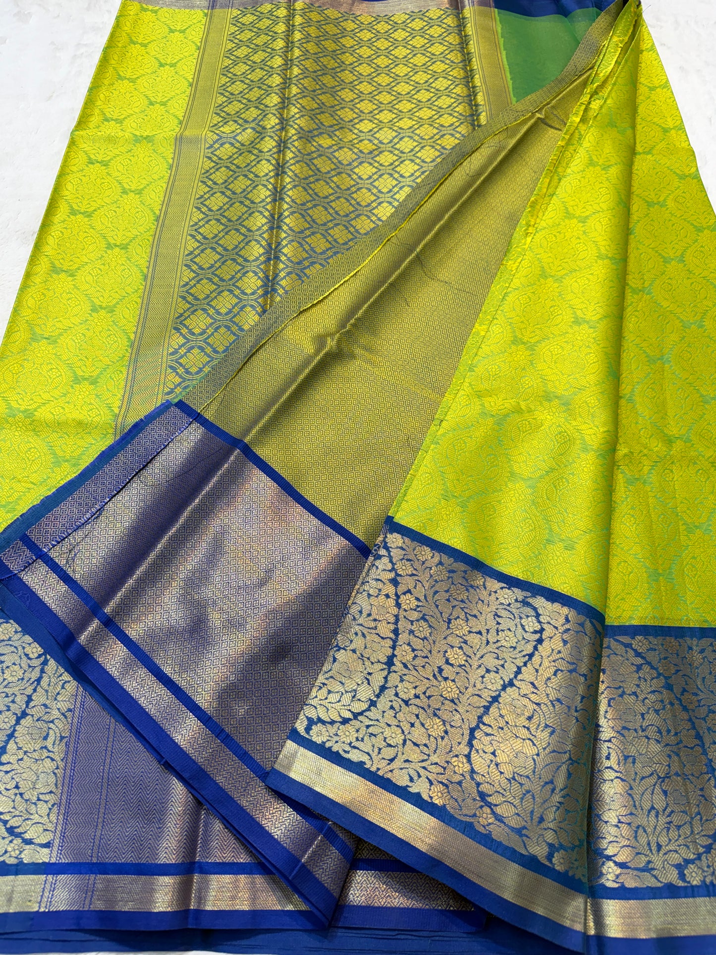 Green blue shade kora silk premium Banarasi saree