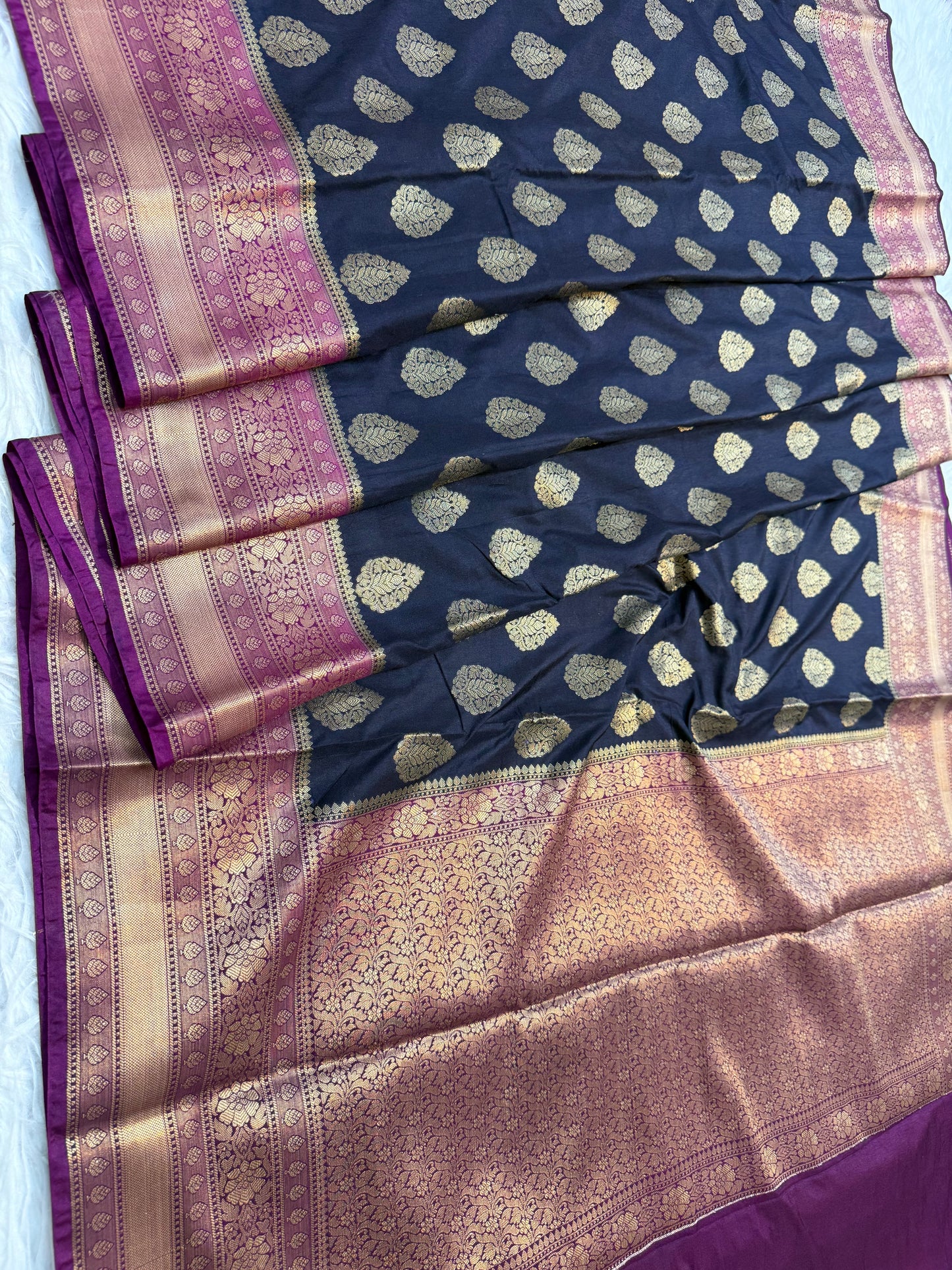 Black magenta shade Dupion Silk premium Banarasi Saree