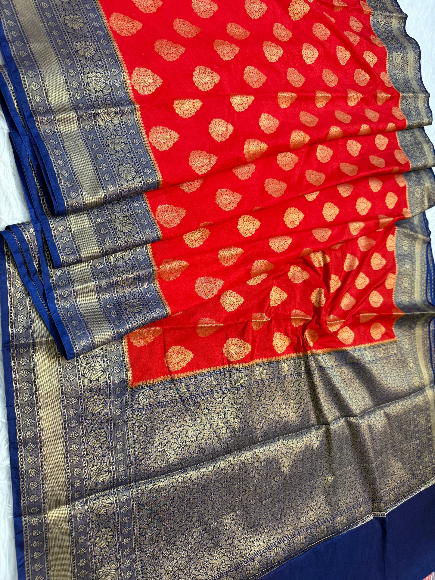 Red navy shade Dupion Silk premium Banarasi Saree