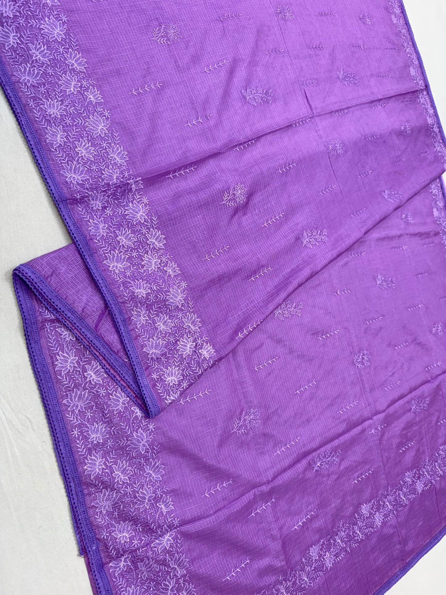 Magenta shade cotton kota chickenkari embroidery Banarasi saree