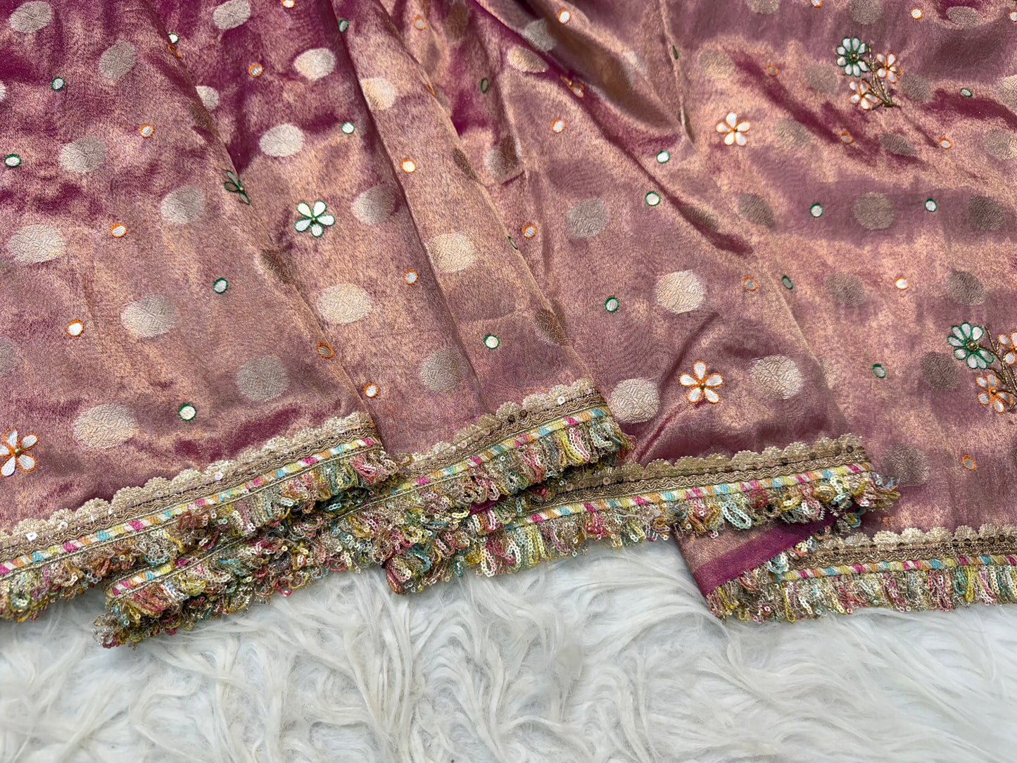 Magenta shade tissue ari & zardosi work designer premium Banarasi saree