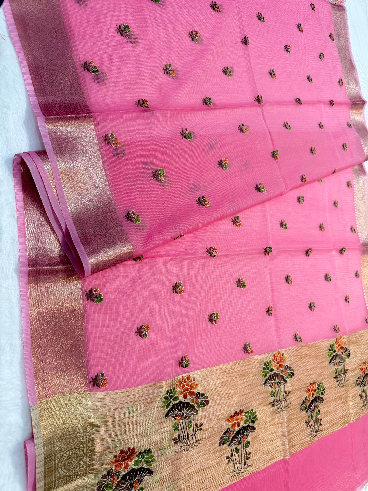 Pink shade cotton kota embroidery Banarasi saree