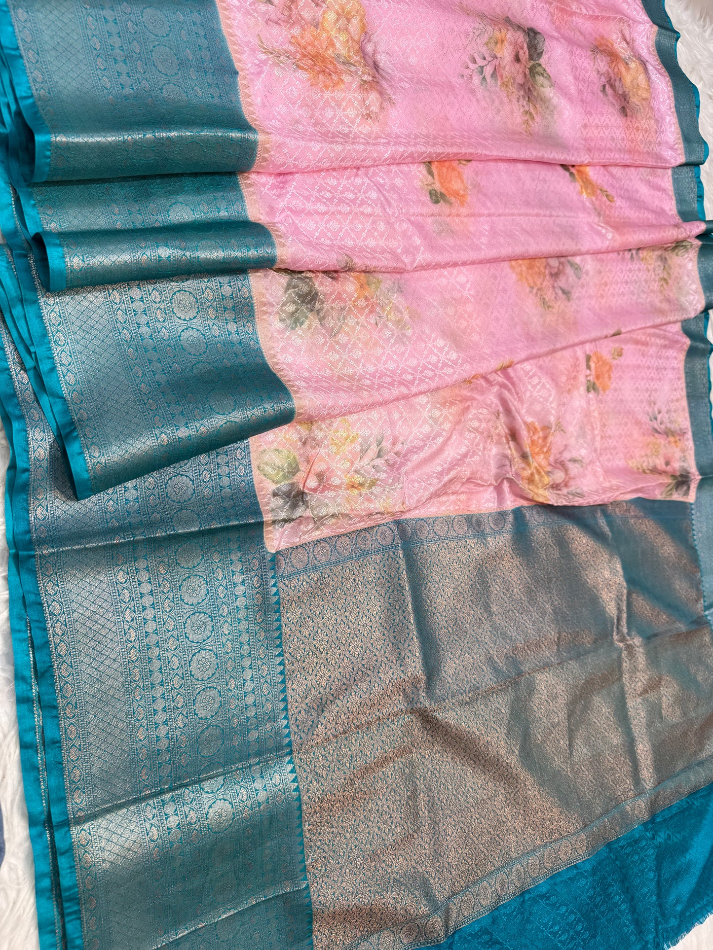 multicolour soft Dupion silk digital print Banarasi saree