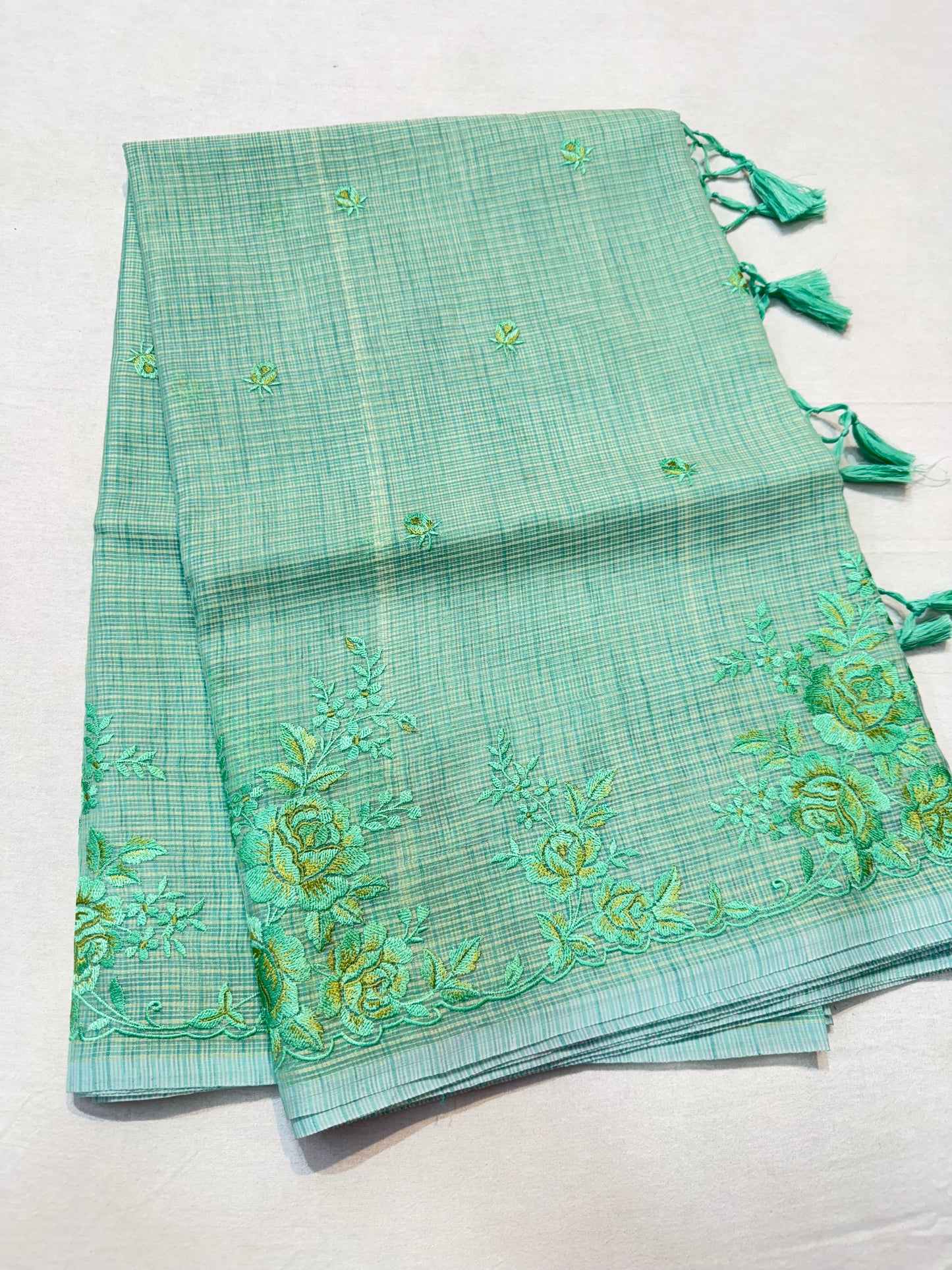 Sea green shade kota designer embroidery premium Banarasi saree