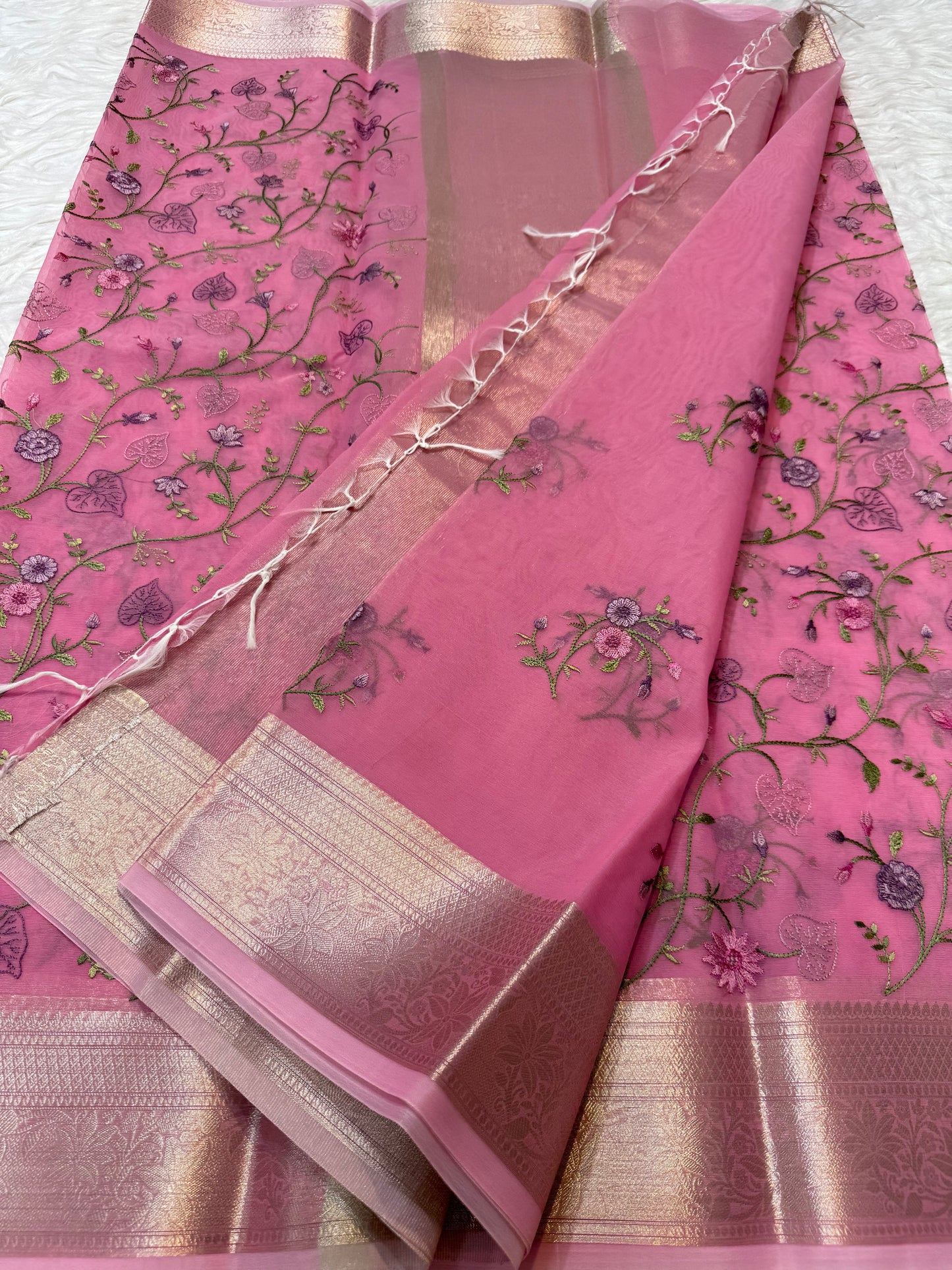 Pink shade shade organza embroidery Banarasi saree