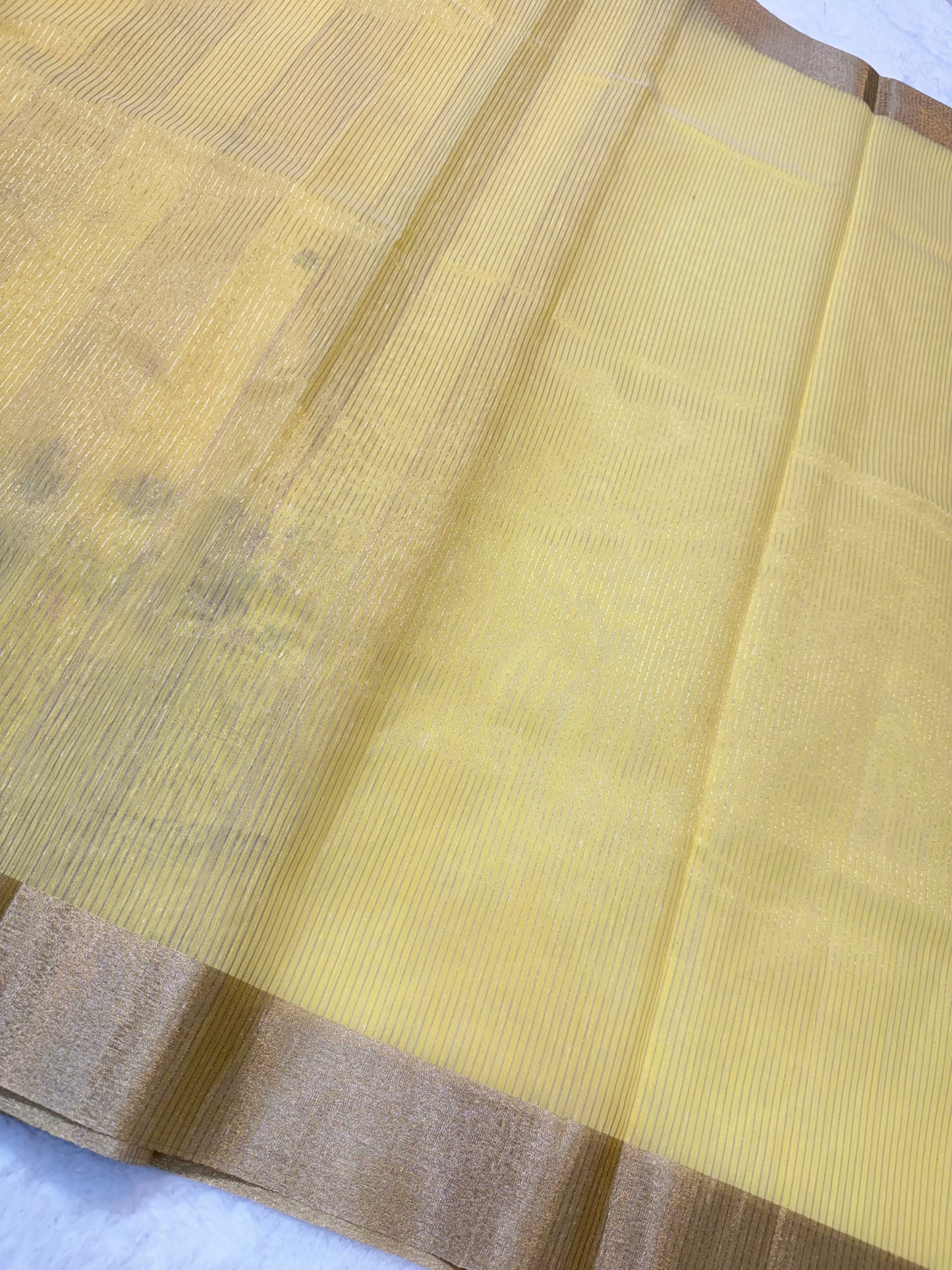 Yellow shade linen embroidery premium Banarasi saree