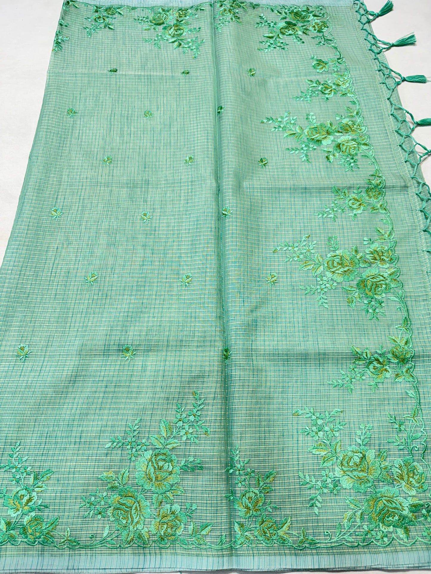 Sea green shade kota designer embroidery premium Banarasi saree
