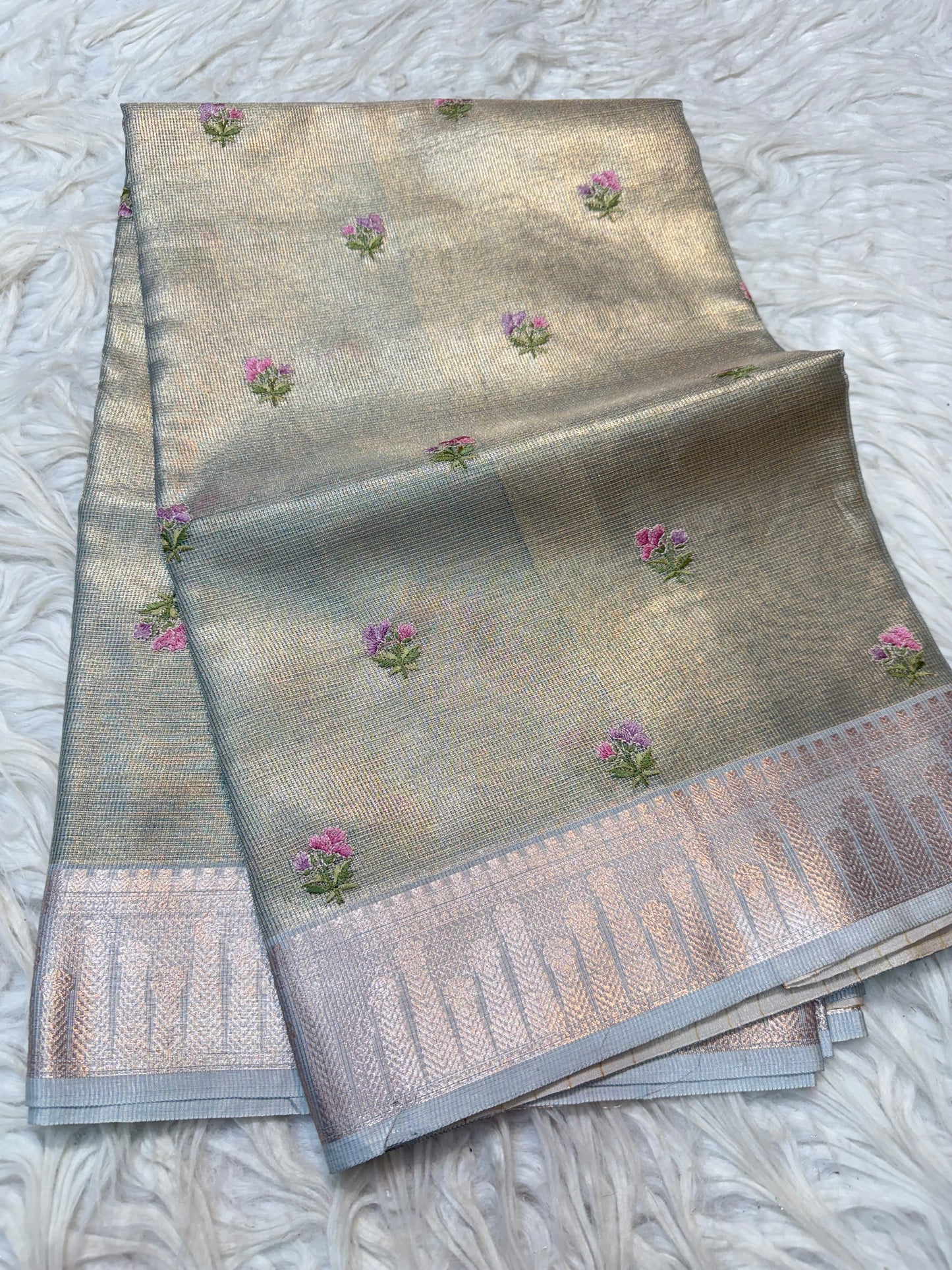 Sea green green shade tissue kota embroidery primum Banarasi saree