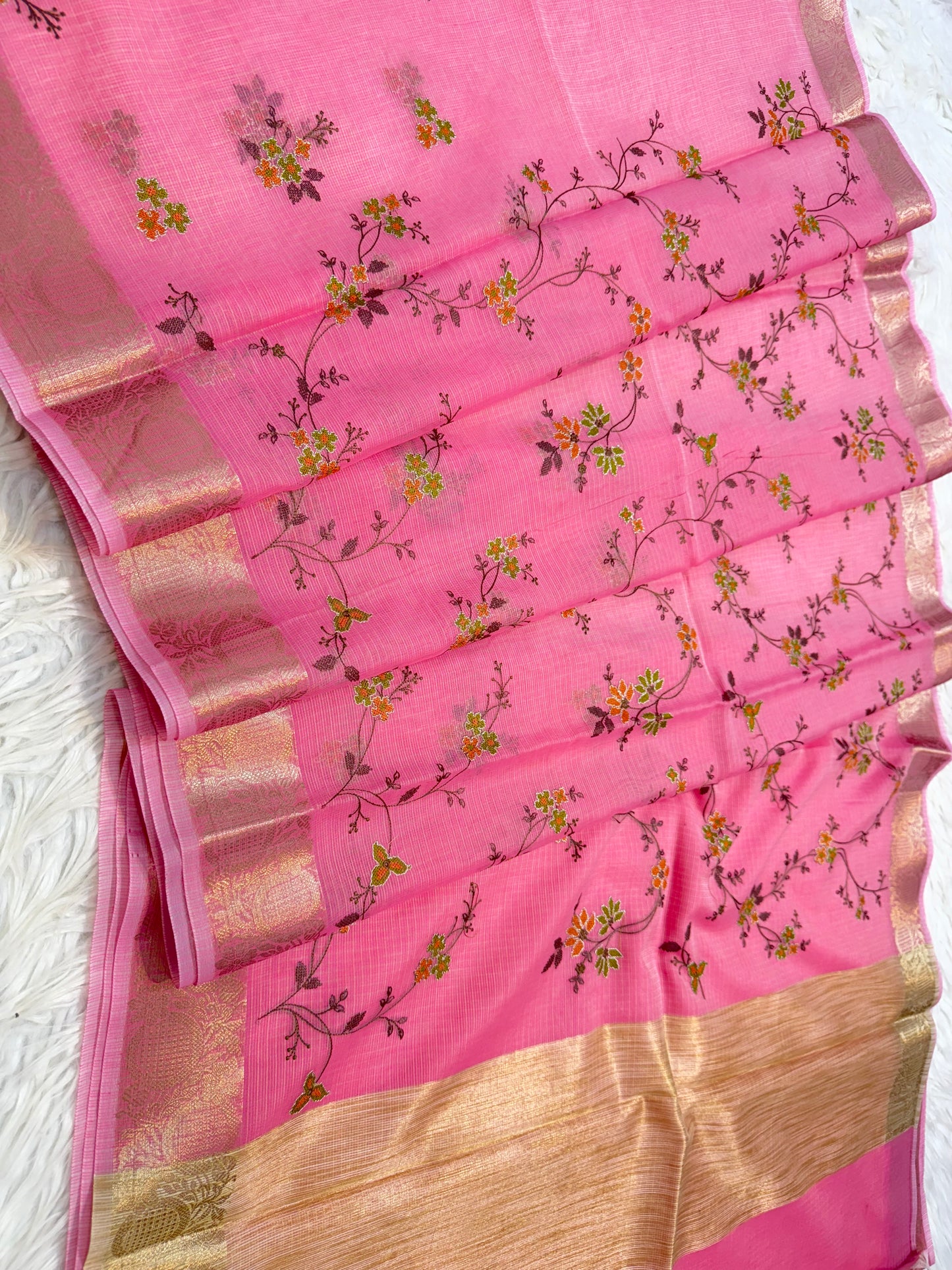 Pink shade kota embroidery Banarasi saree