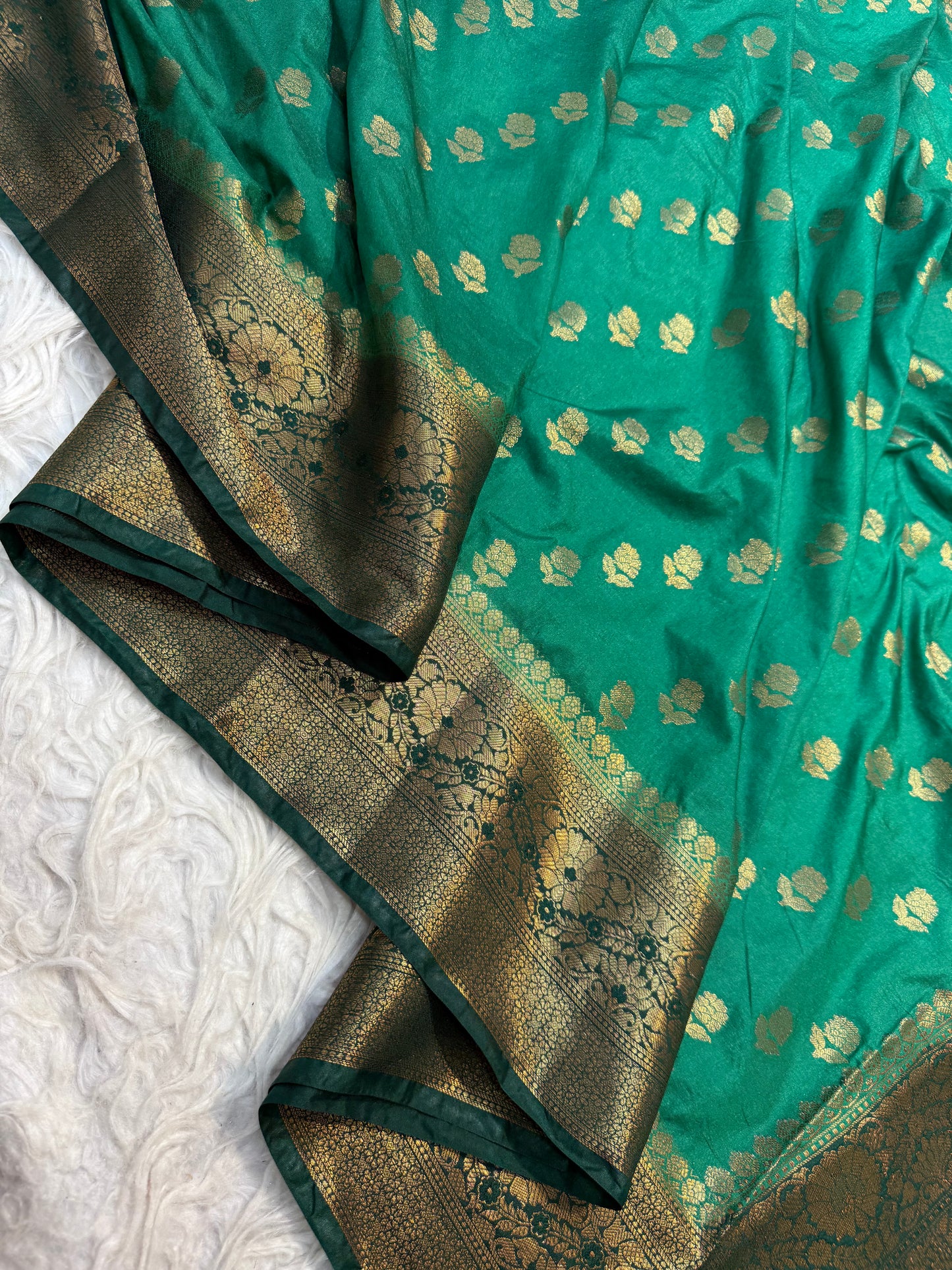 Bottel green shade Dupion Silk premium Banarasi Saree