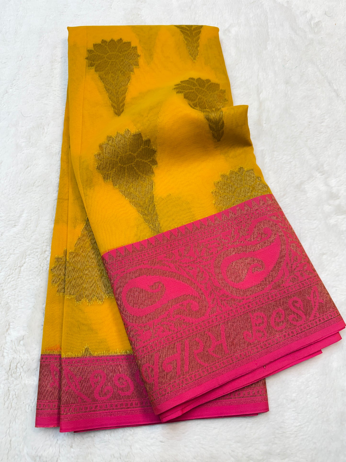 Mango pink shade kora silk premium Banarasi saree