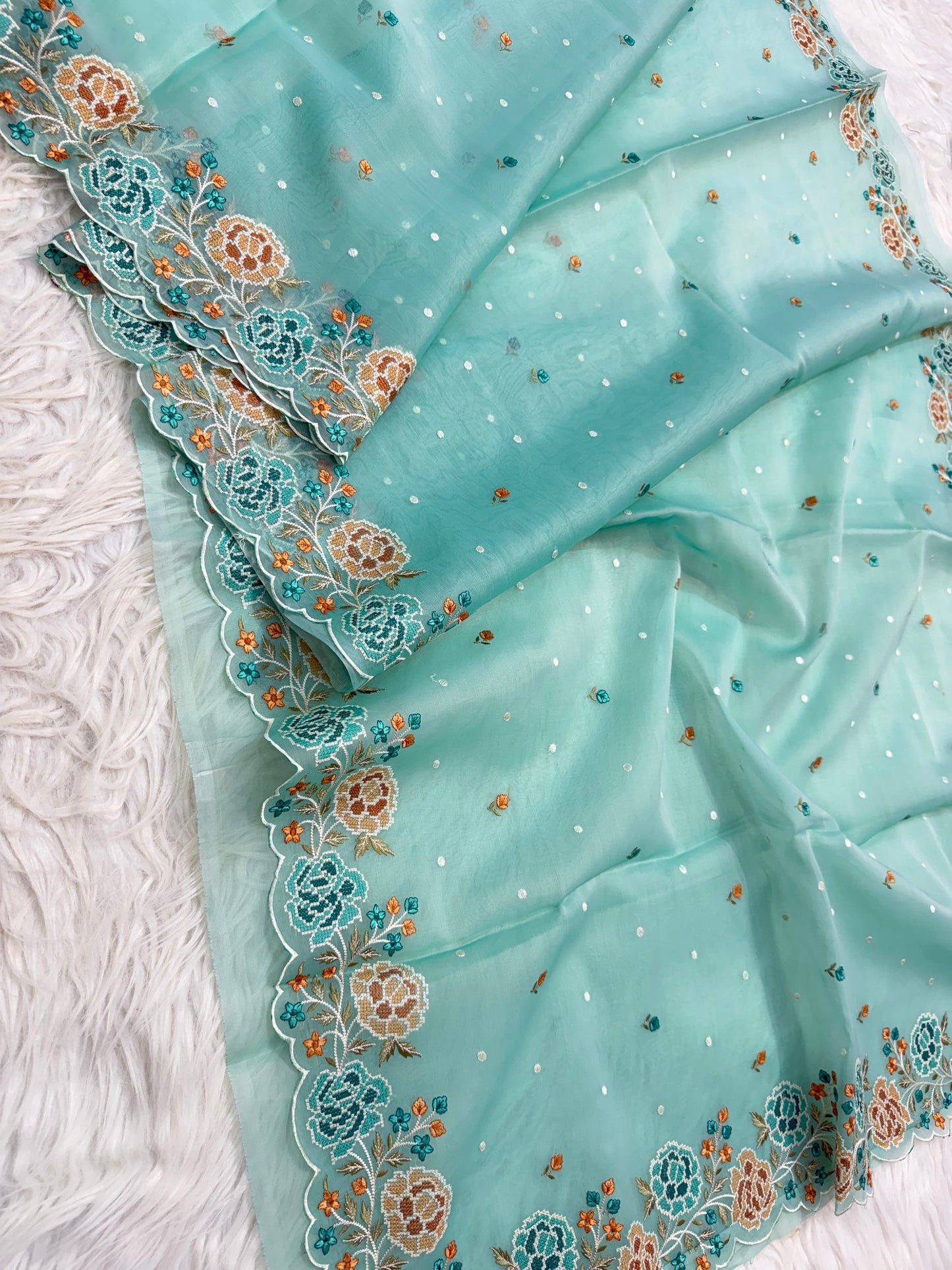 Banarasi kora organza cutwork embroidery saree