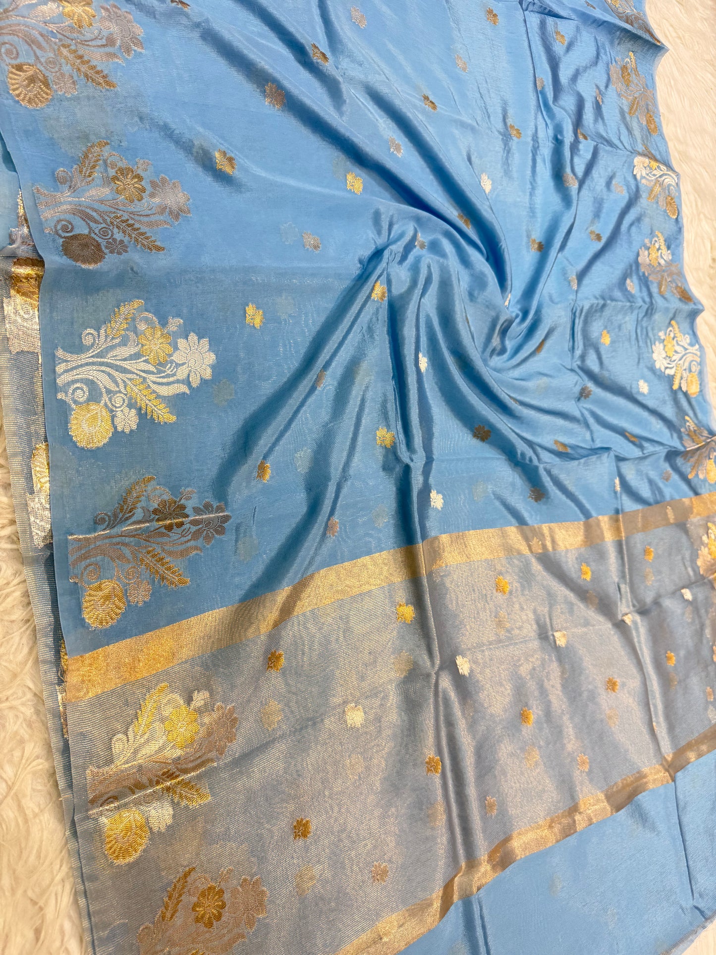 Powder blue shade Raw mango soft silk banarasi saree