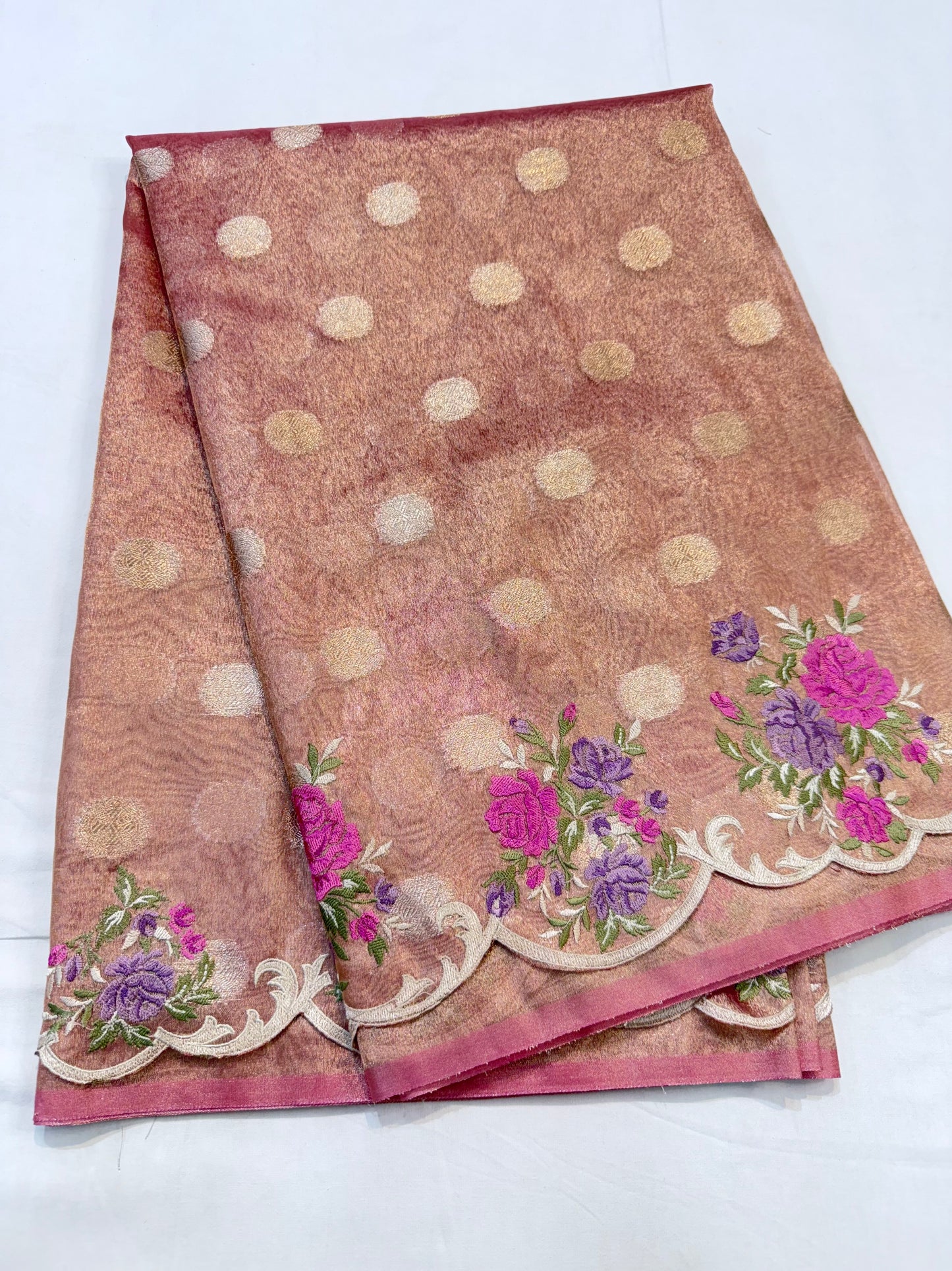 Pink tissue cutwork embroidery premium designer Banarasi saree