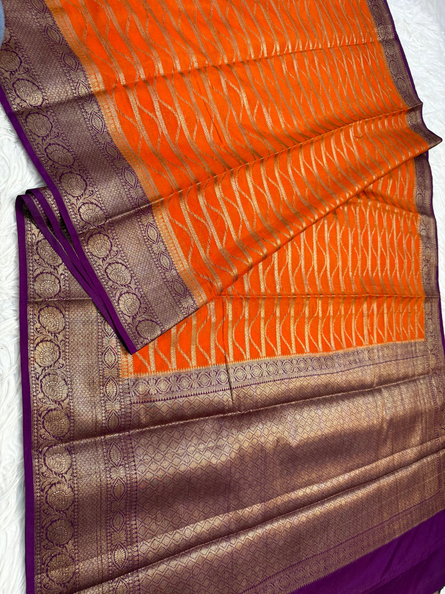 Orange magenta shade georgatte Banarasi saree