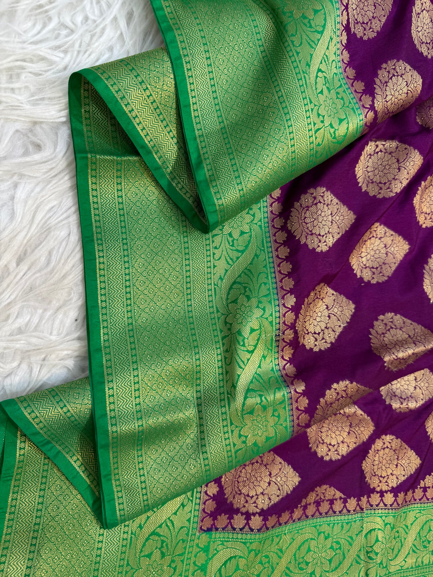 Magenta & green Dupion Silk Banarasi Saree