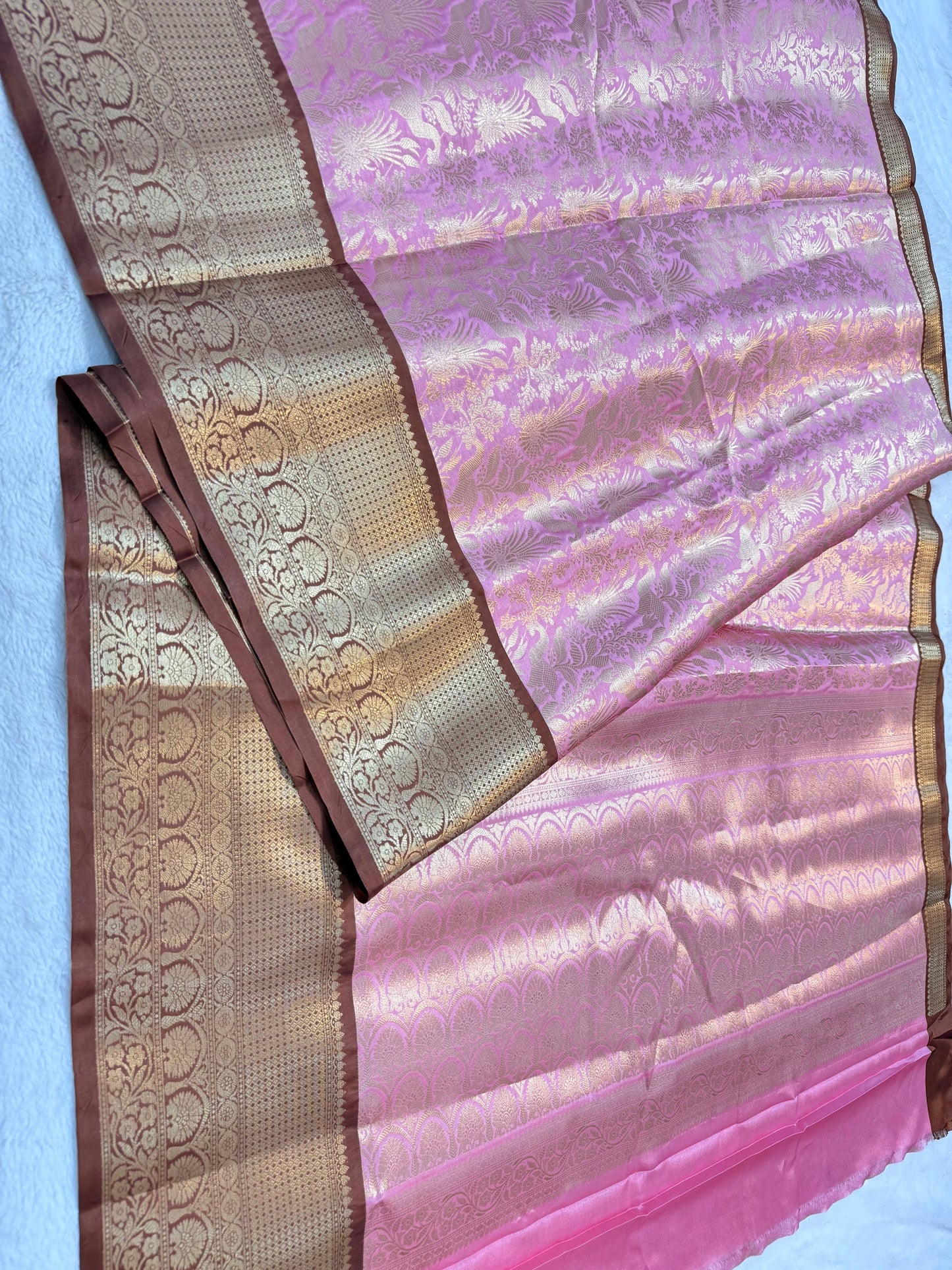 Pink & brown shade Kanchi silk premium Banarasi saree