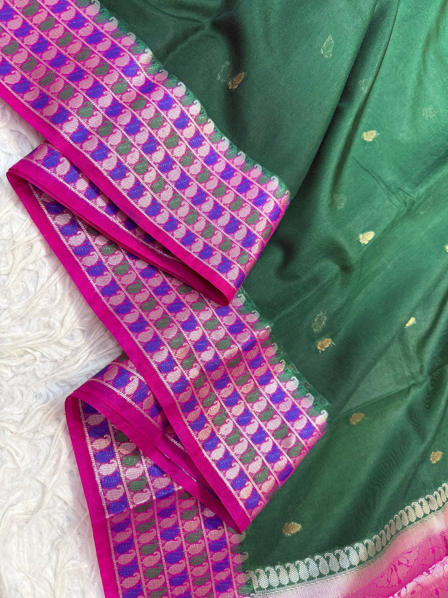 Bottle green & royal pink shade georgette Banarasi saree