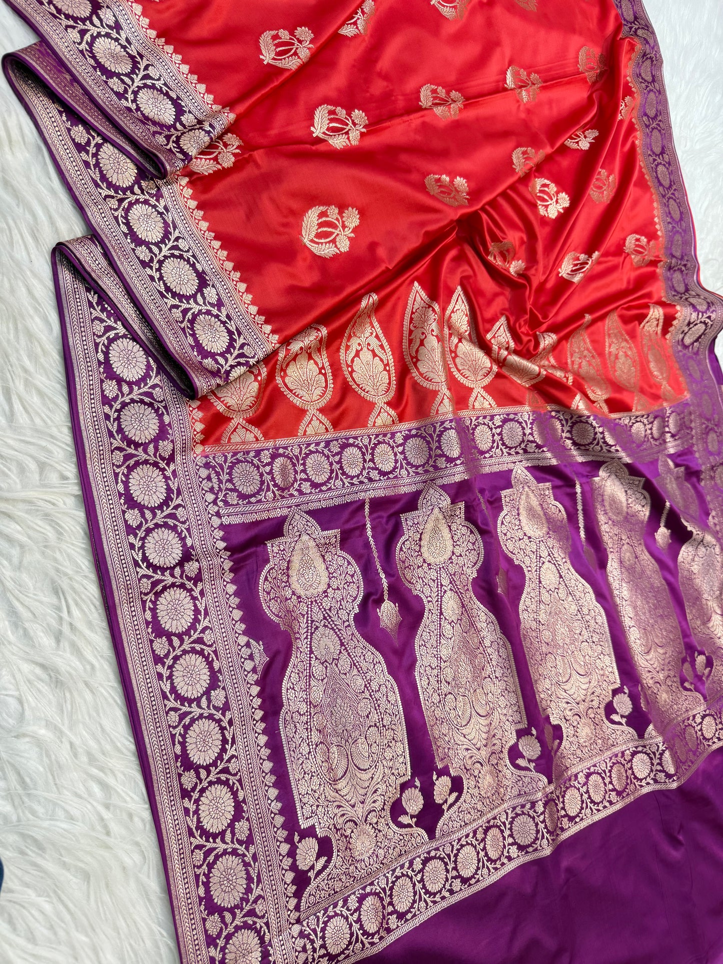 Red & magenta premium mashru katan Banarasi saree