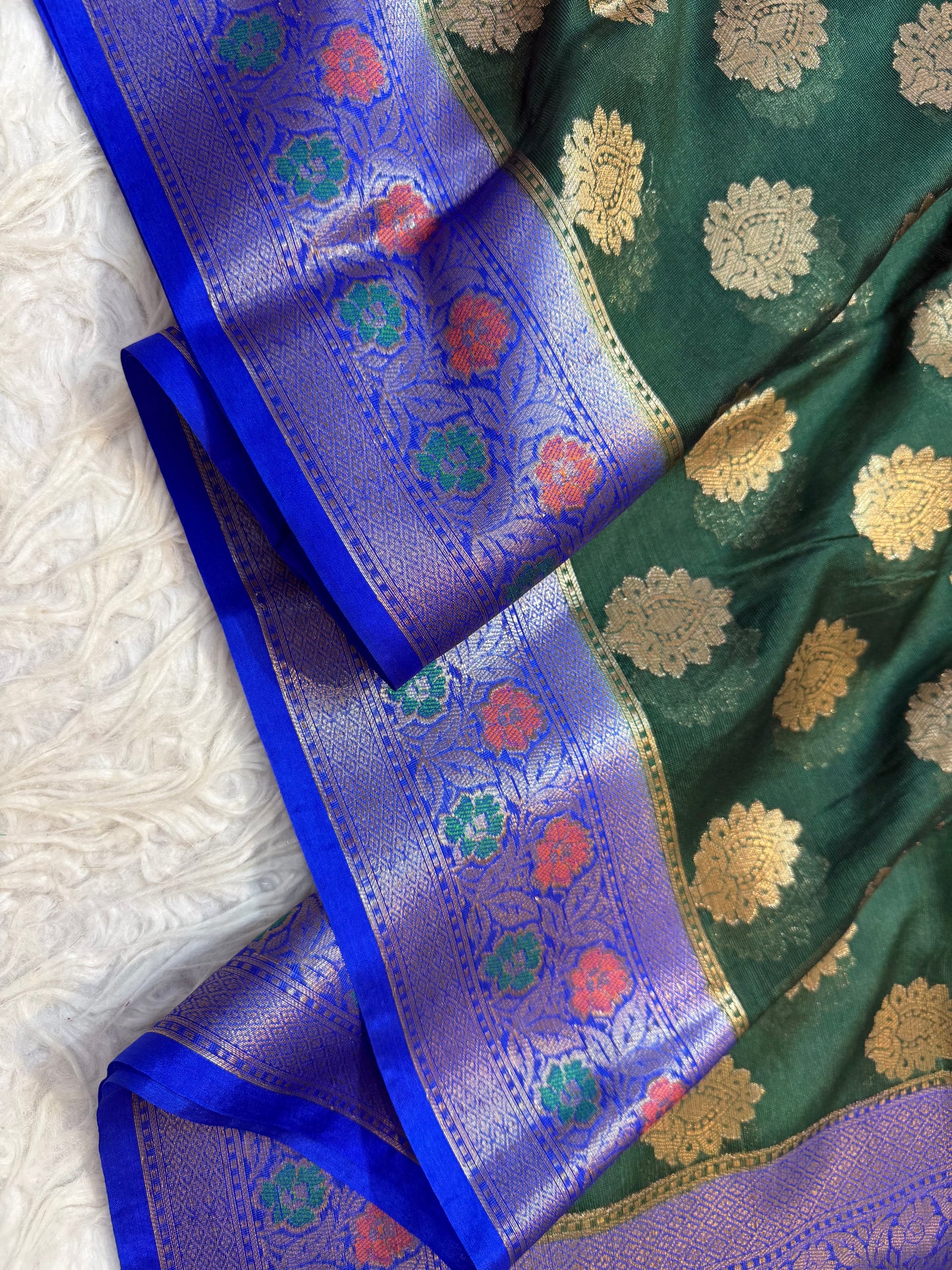 Bottle green blue warm silk premium Banarasi saree