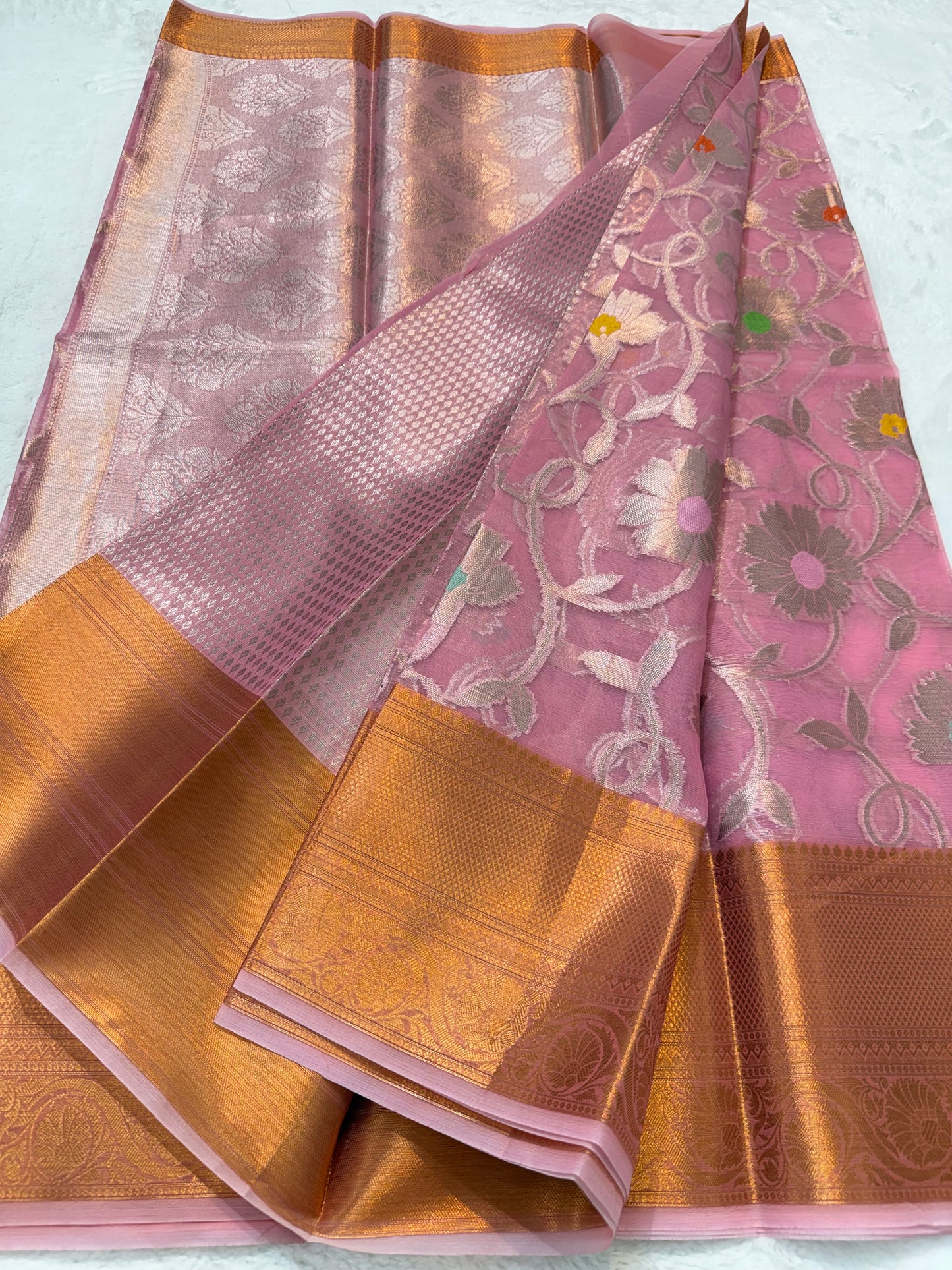 Multicolour shade kora organza Banarasi saree