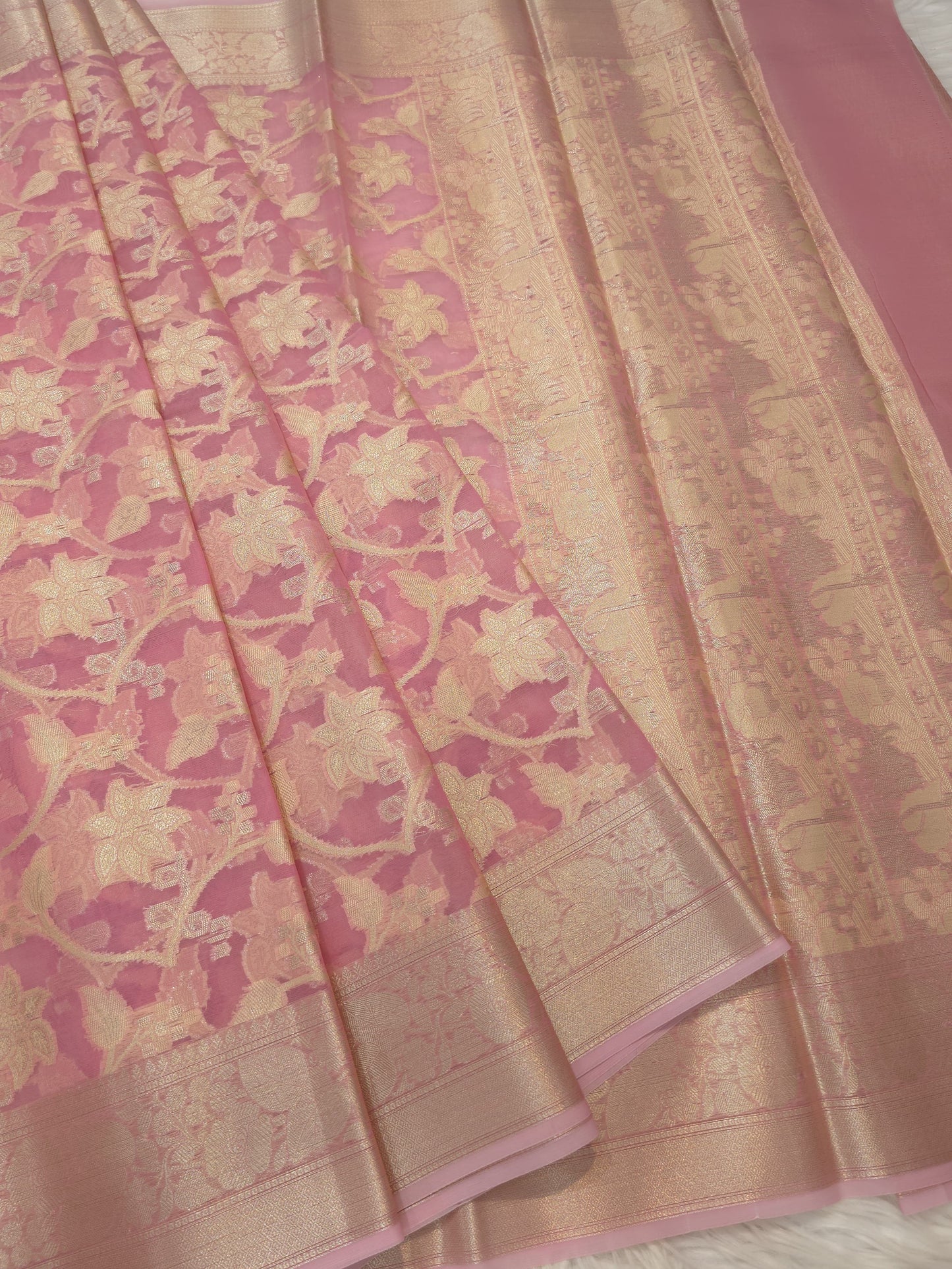 Pink shade kora organza Banarasi saree