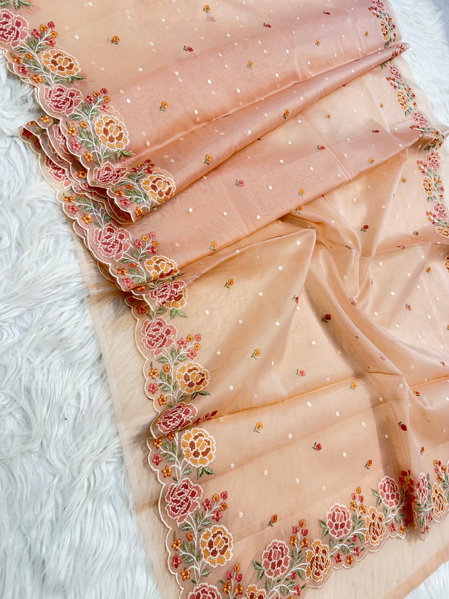 Banarasi kora organza cutwork embroidery saree