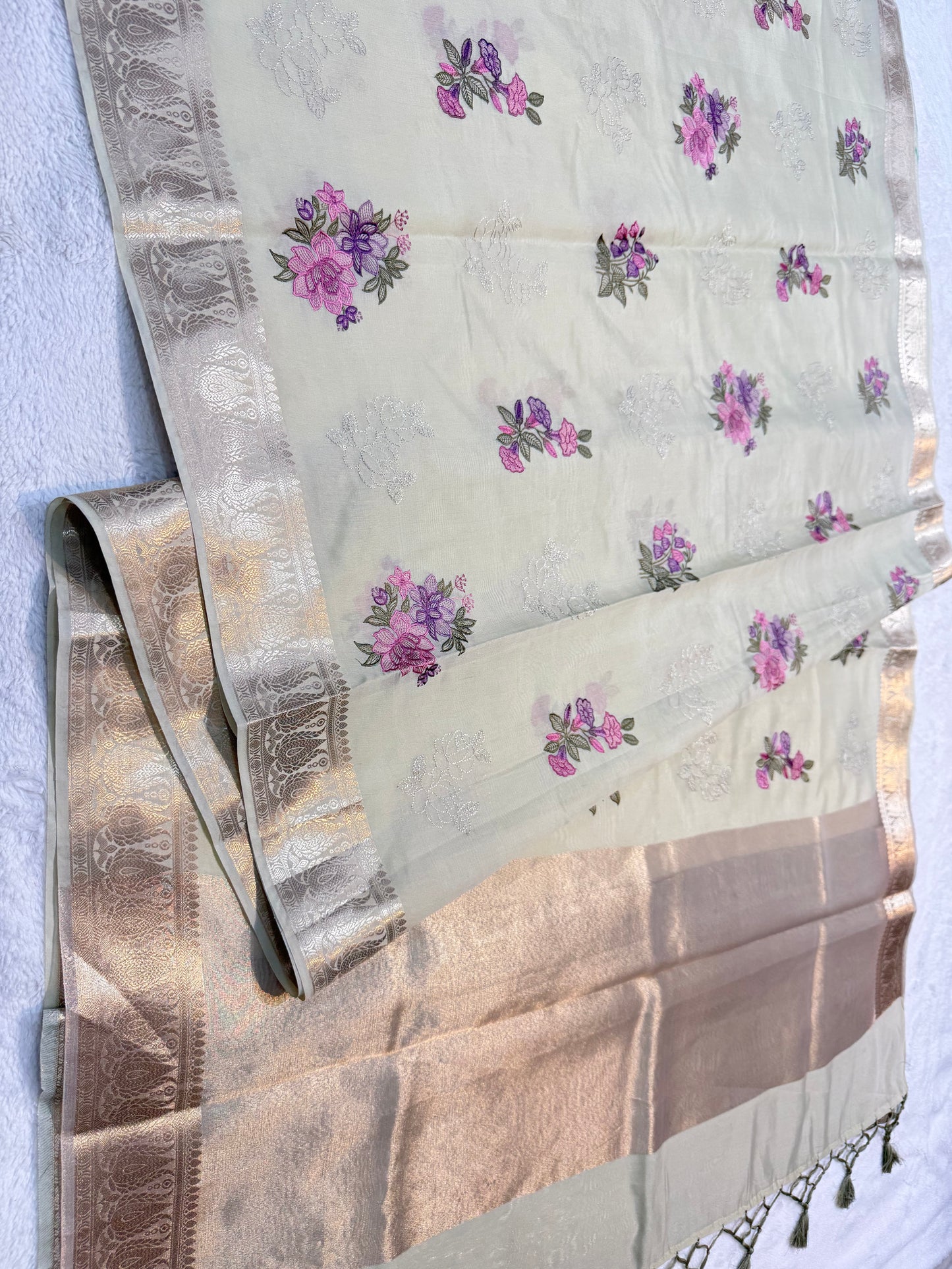 Pista green shade soft silk designer premium embroidery Banarasi saree