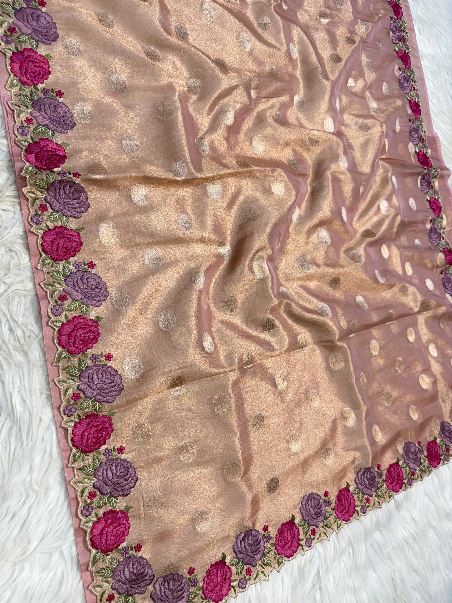 Banarasi tissue cutwork embroidery saree
