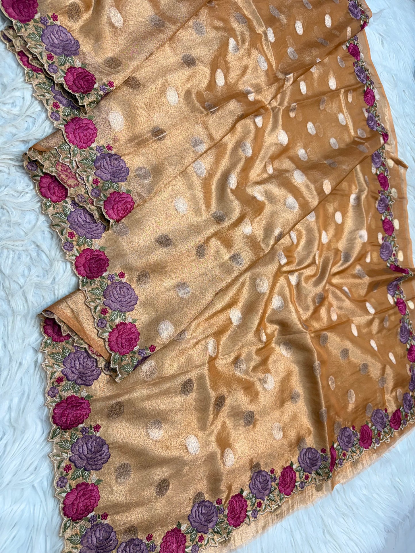 Banarasi tissue cutwork embroidery saree