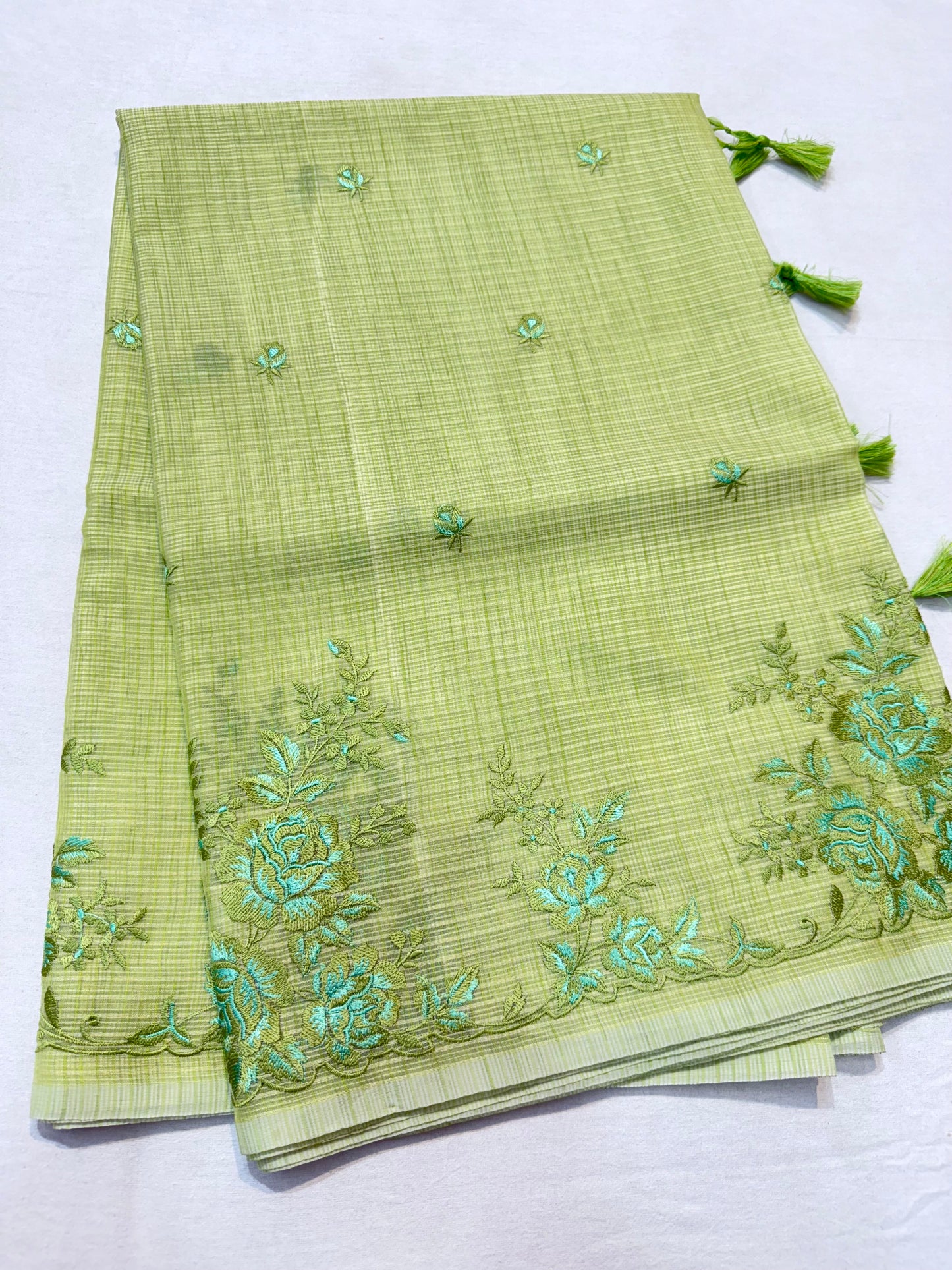 Pista green shade kota designer embroidery premium Banarasi saree