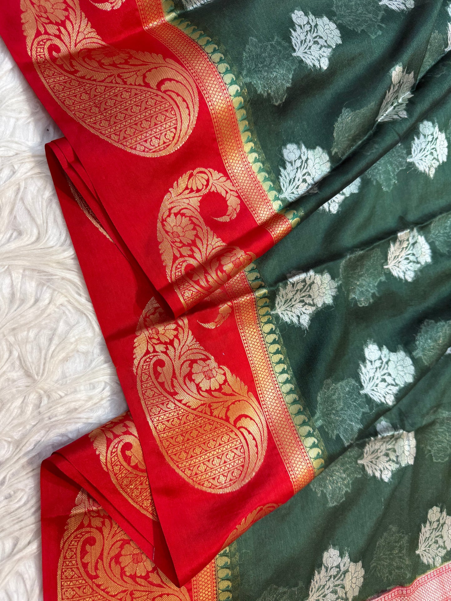 Red bottle green warm silk premium Banarasi saree
