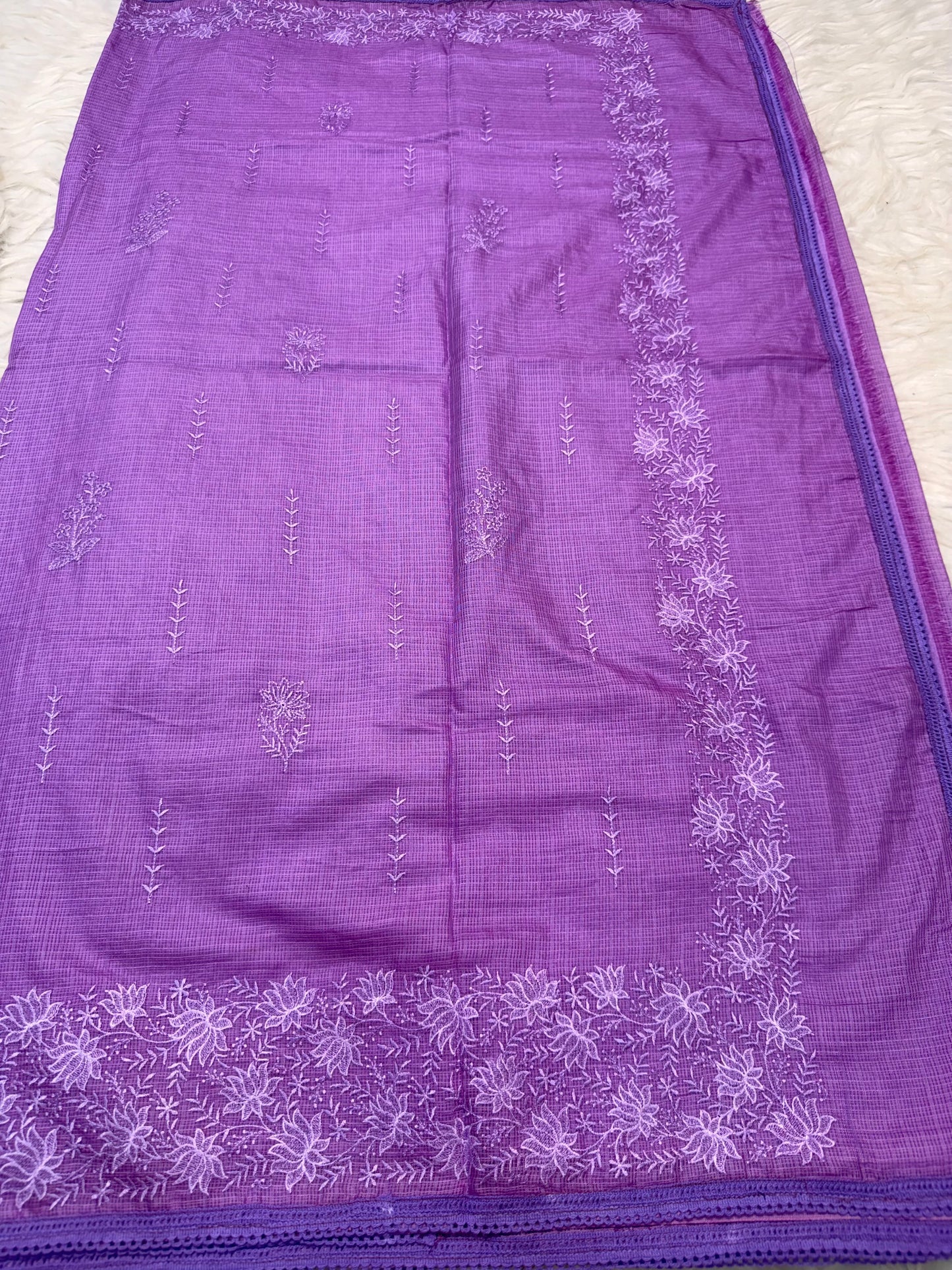 Magenta shade cotton kota chickenkari embroidery Banarasi saree