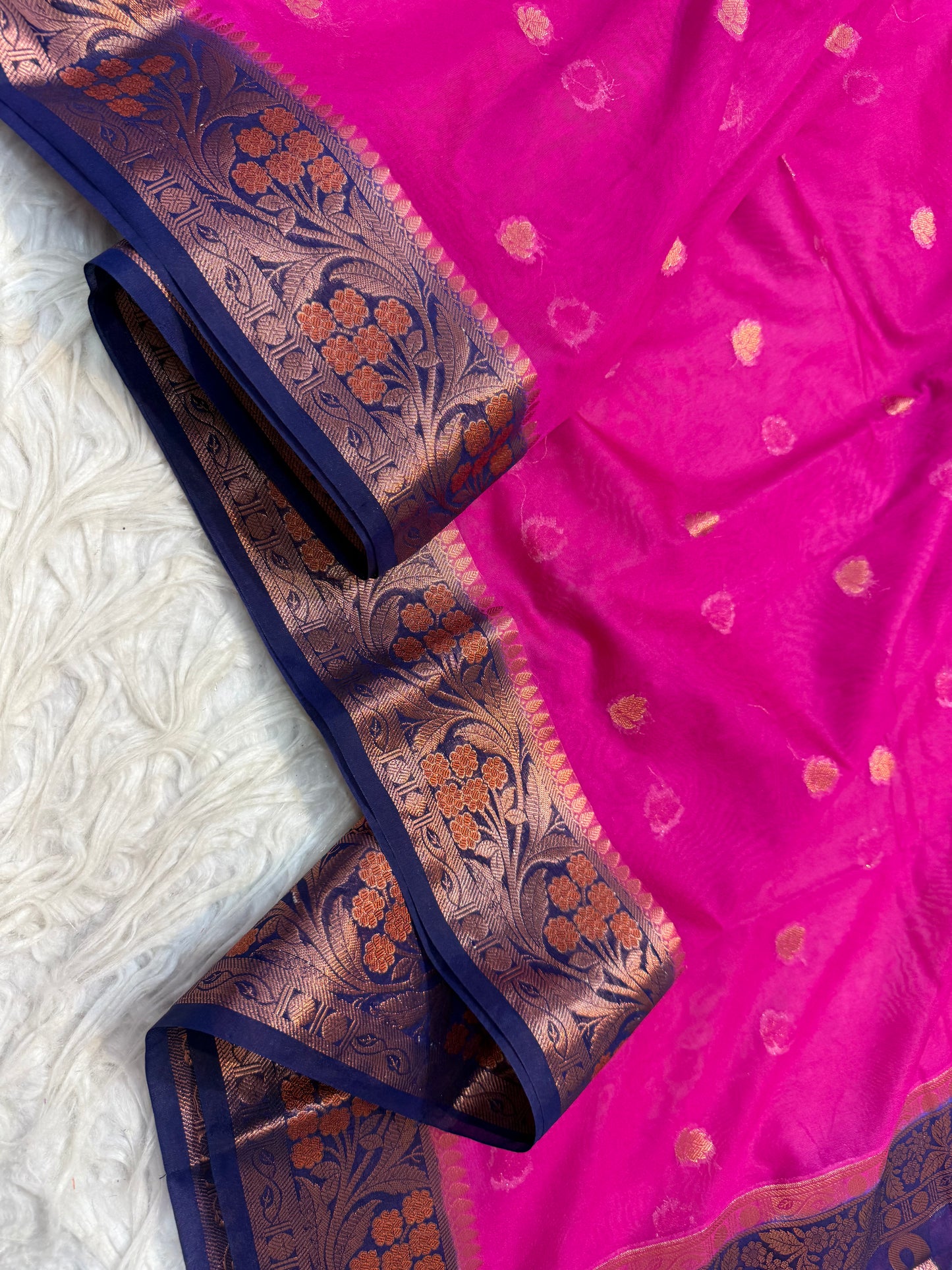 Royal pink navy shade georgatte Banarasi saree
