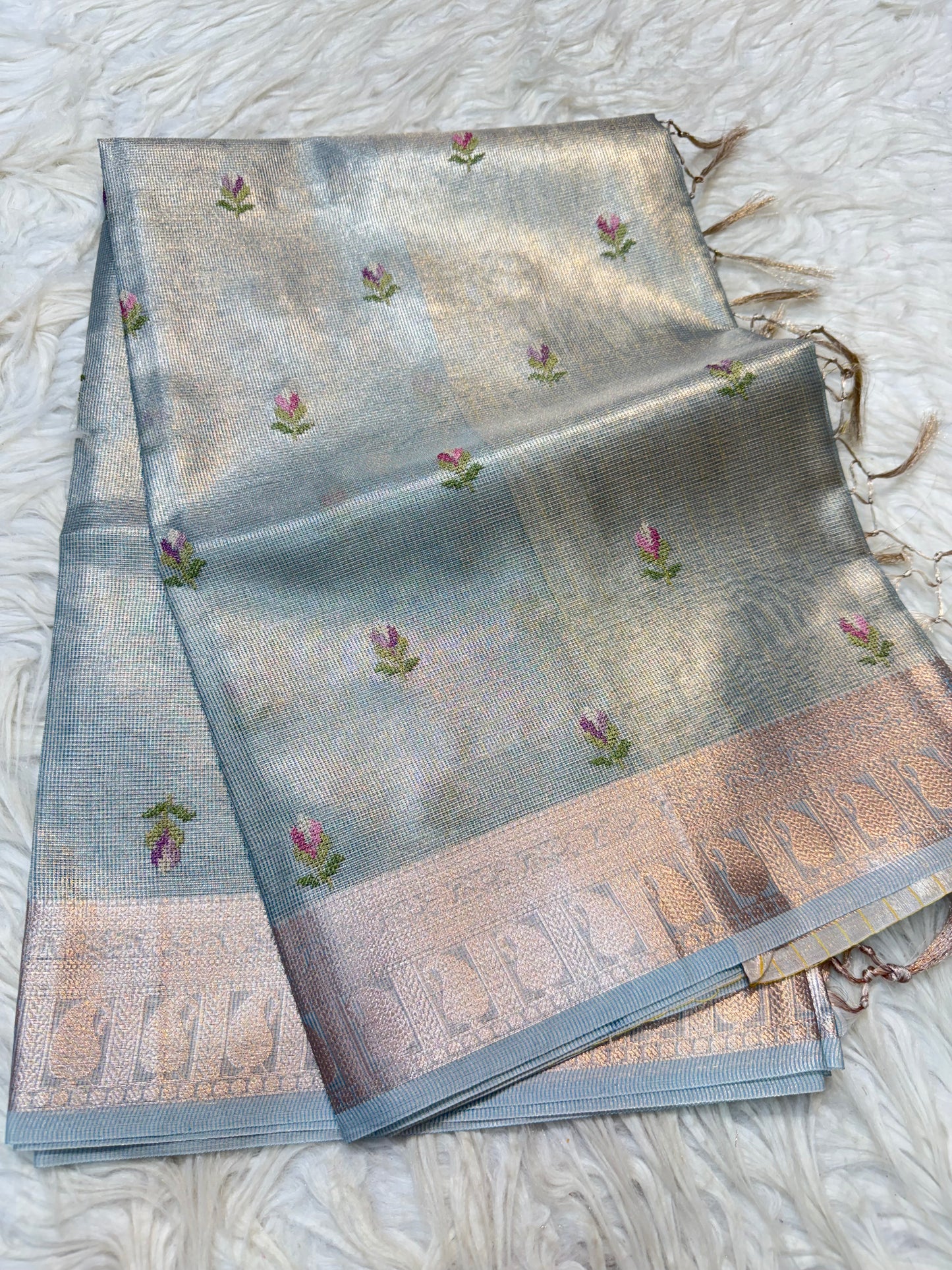 Sea green shade tissue kota embroidery primum Banarasi saree