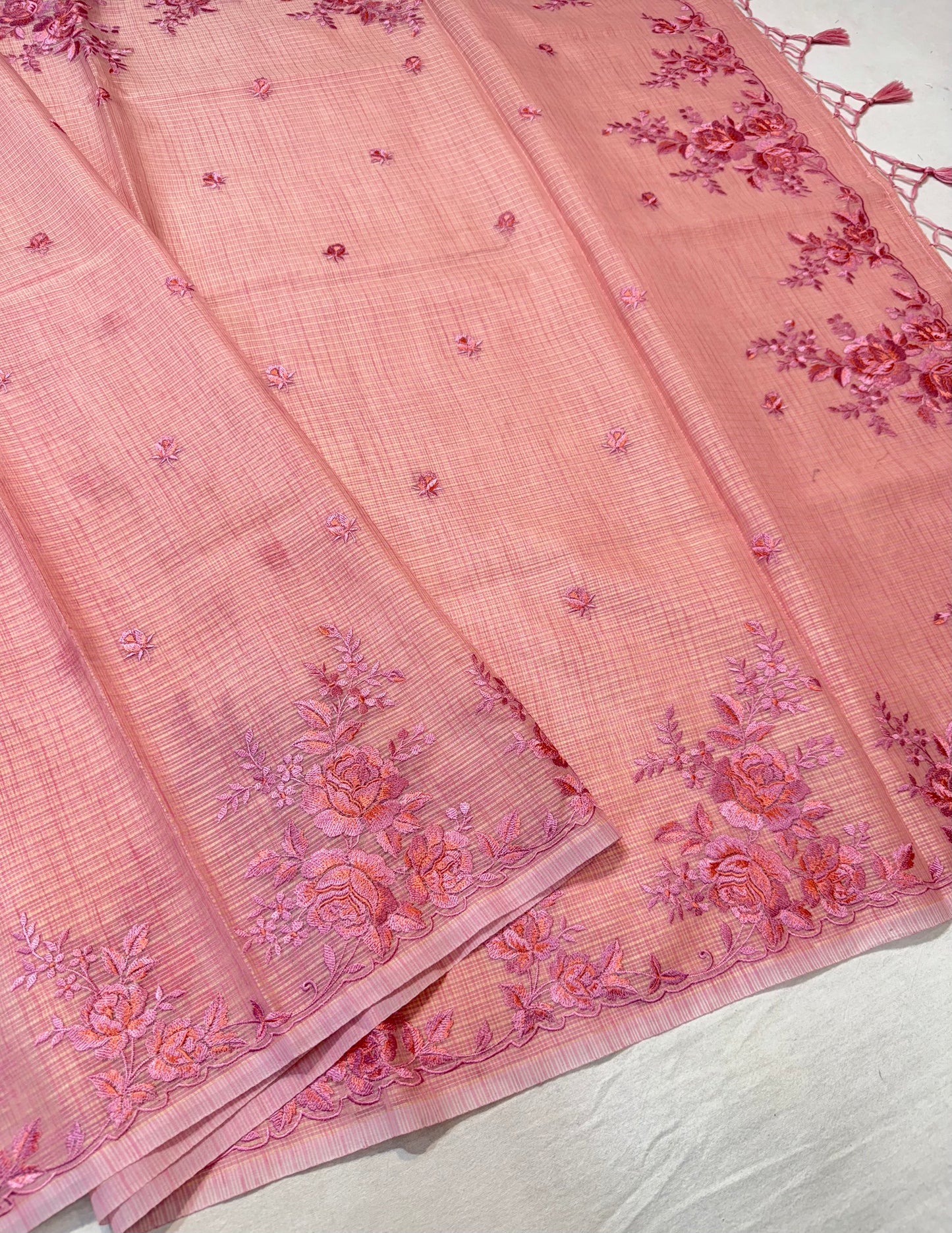 Dusty pink shade kota designer embroidery premium Banarasi saree