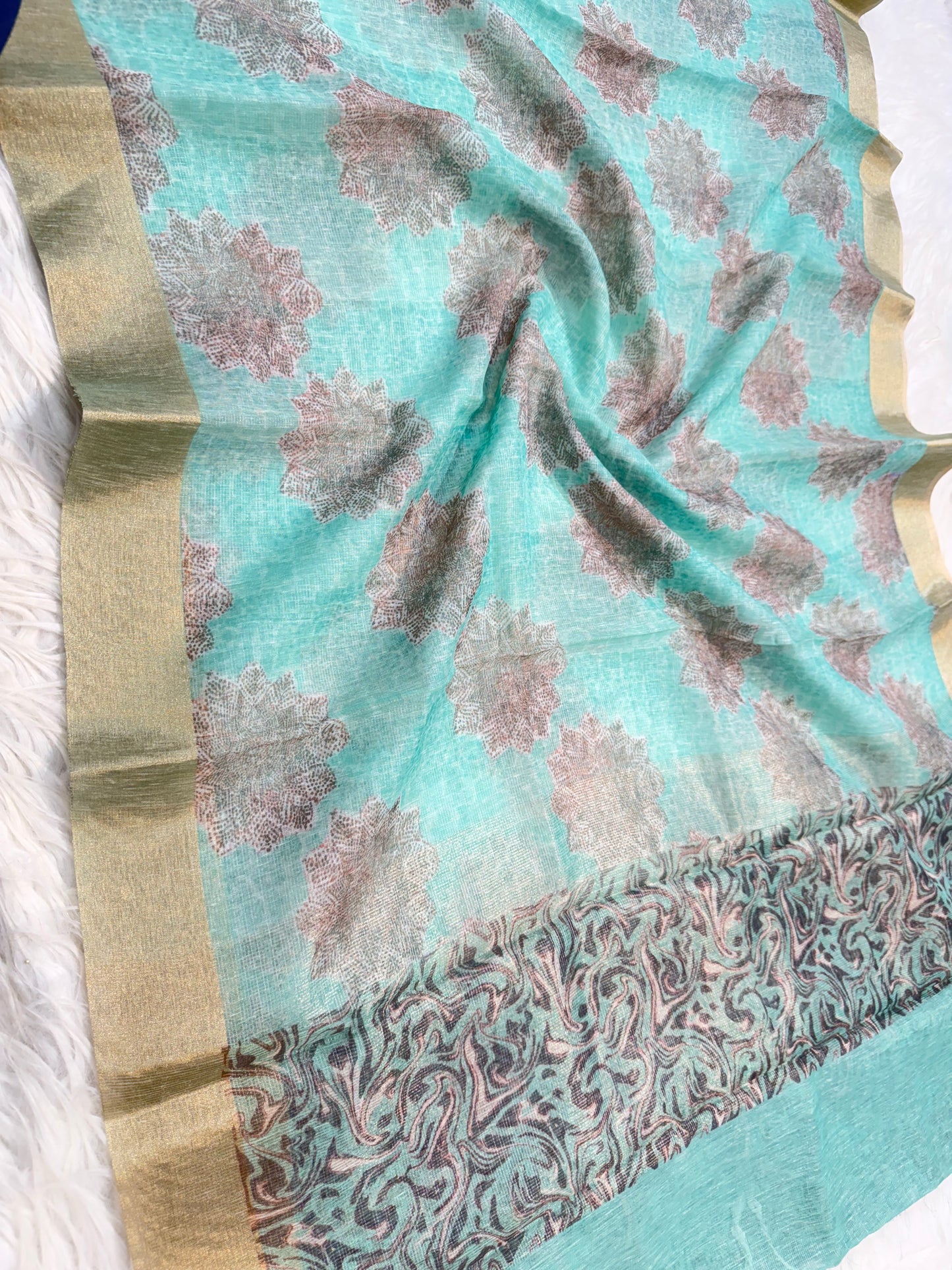 multicolour linen digital print Banarasi saree