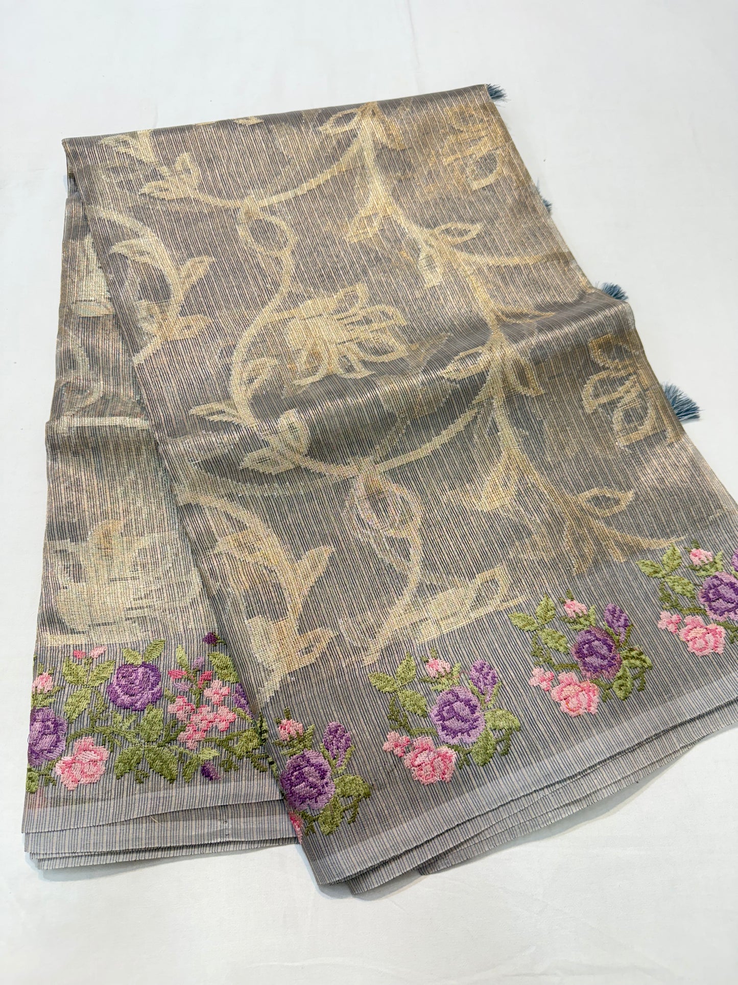 Grey shade tissue kota embroidery primum Banarasi saree
