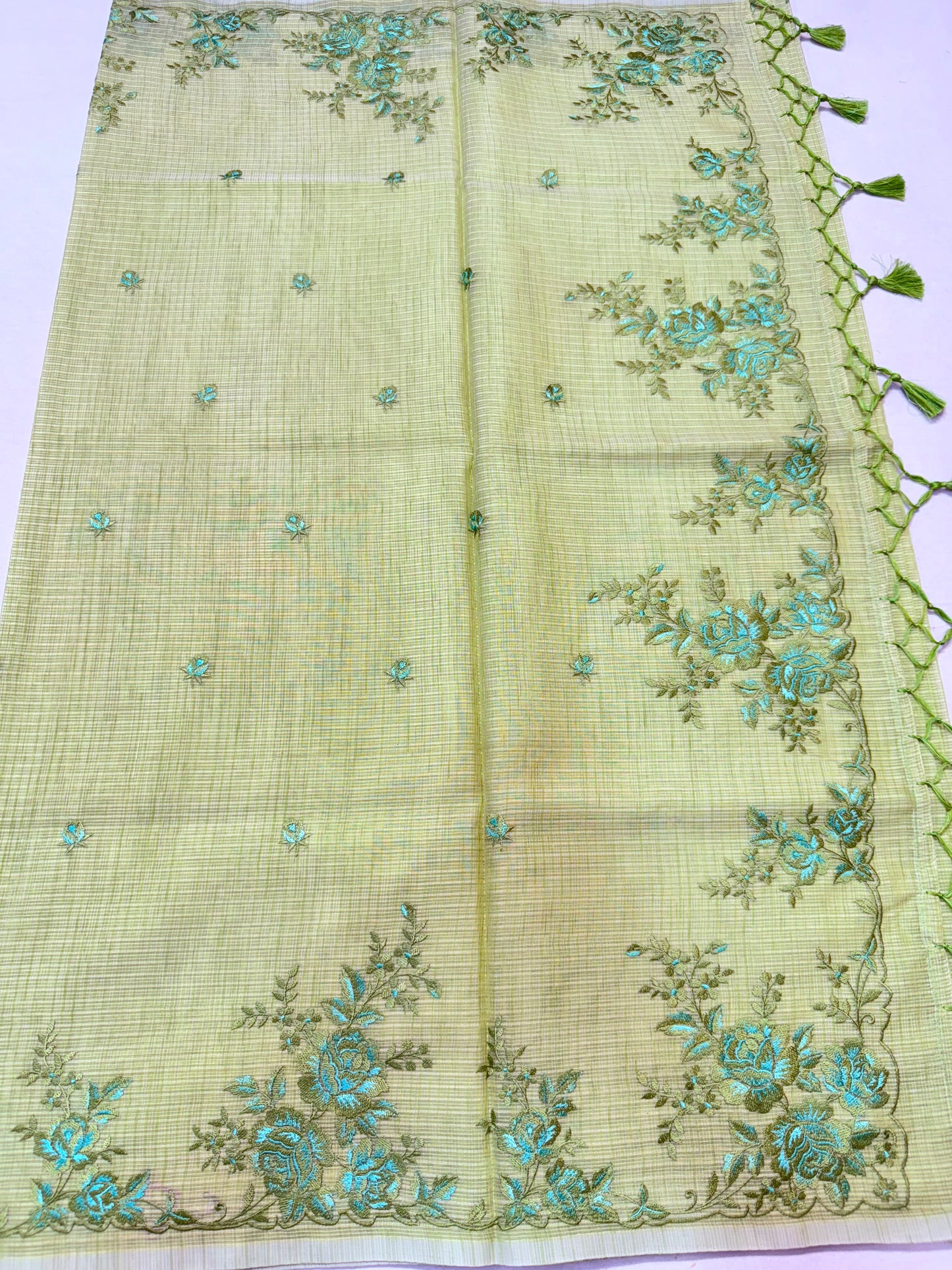 Pista green shade kota designer embroidery premium Banarasi saree