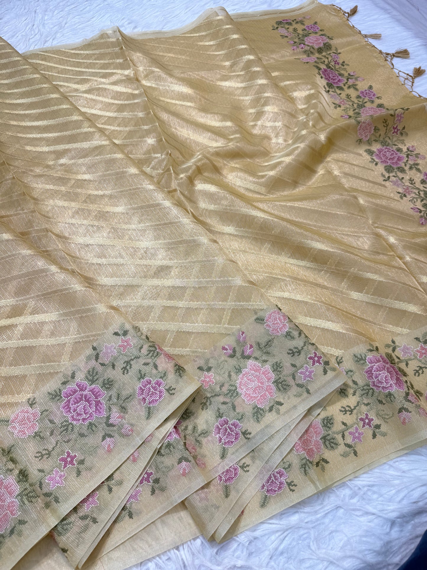 Mango shade tissue kota embroidery primum Banarasi saree