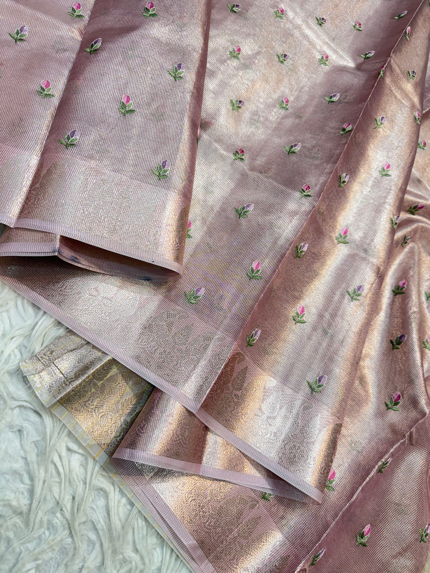 Peach shade tissue kota embroidery primum Banarasi saree