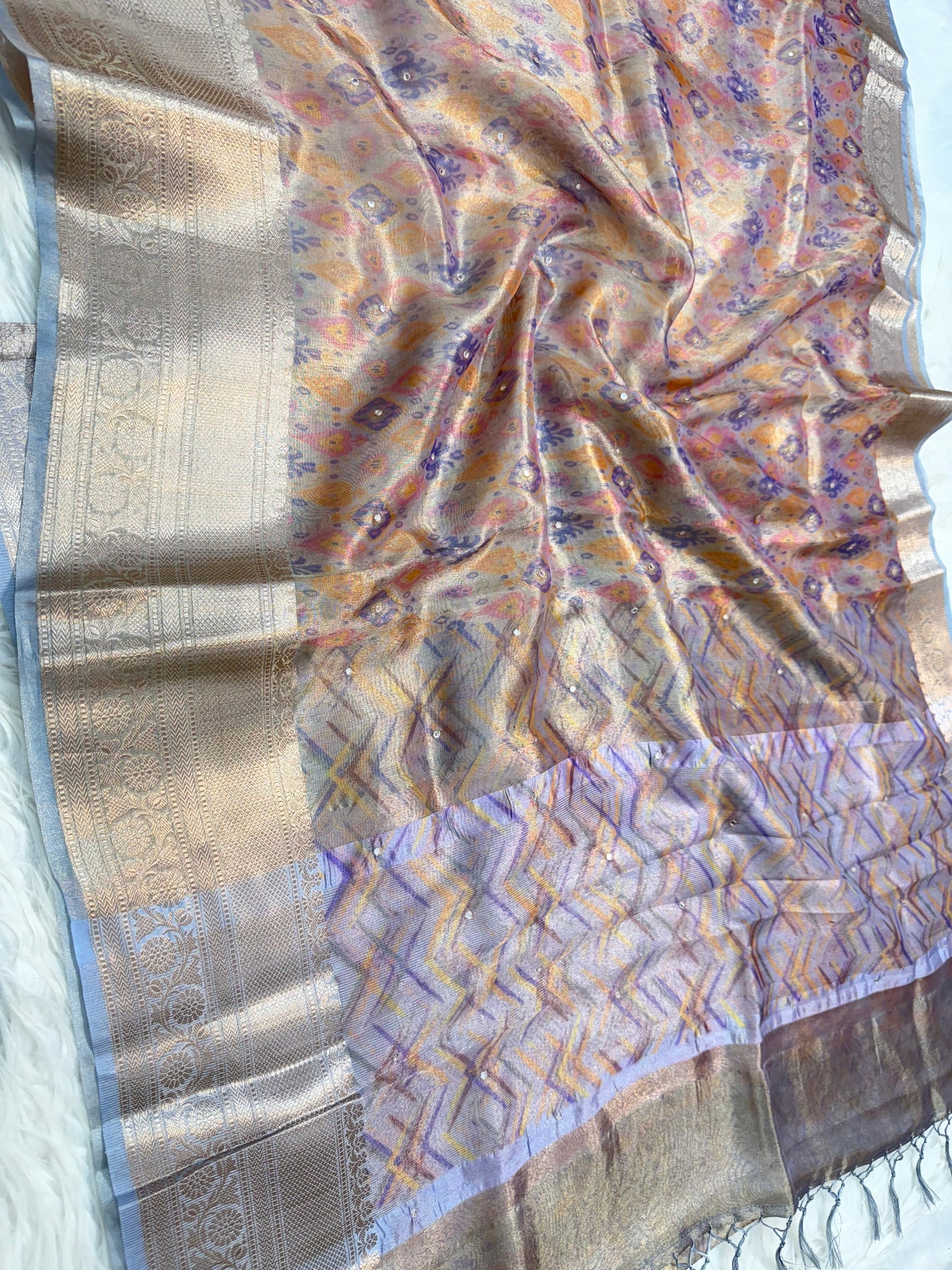 Tissue digital print handwork Banarasi saree