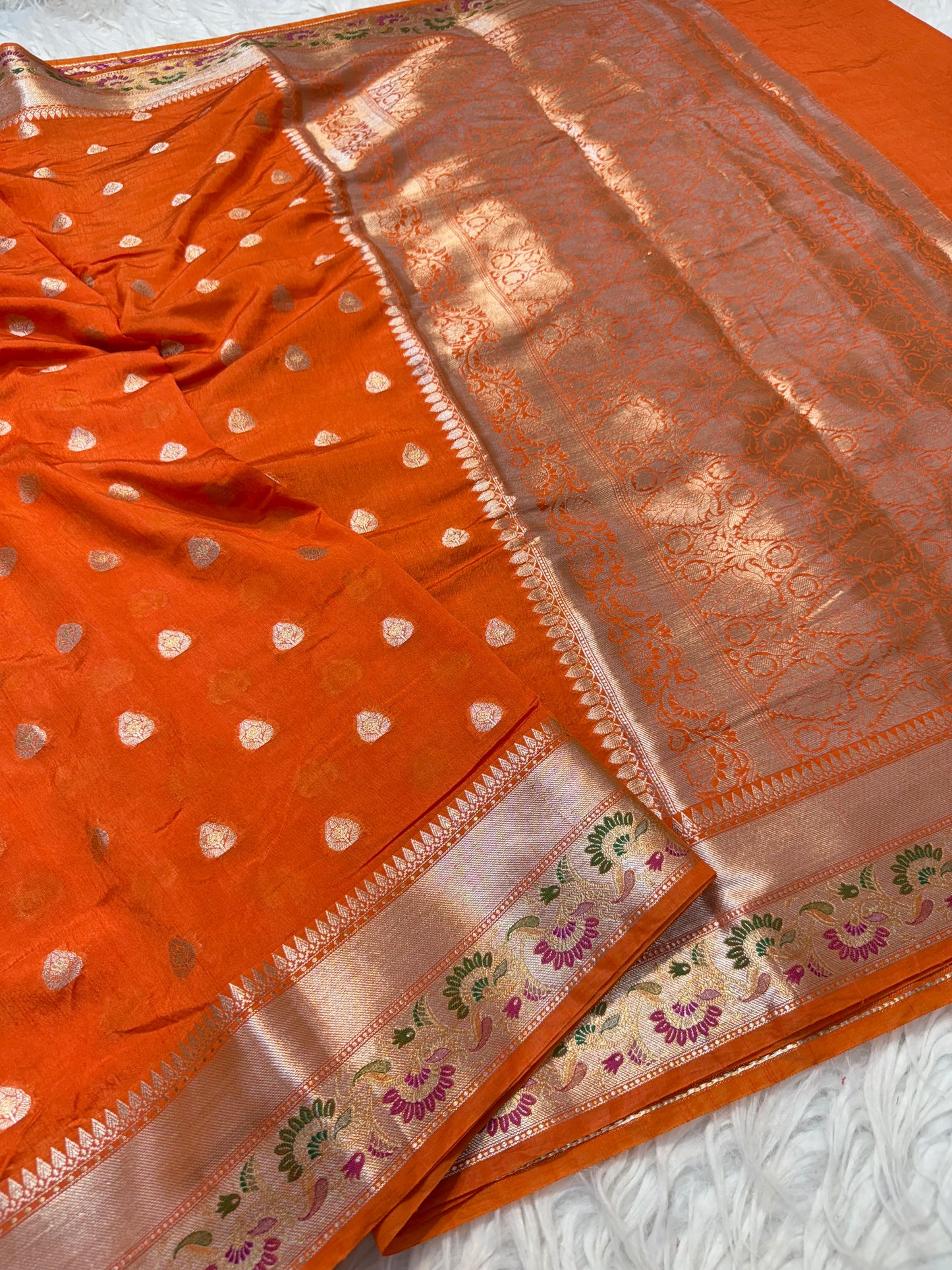 Semi Raw mango soft silk banarasi saree