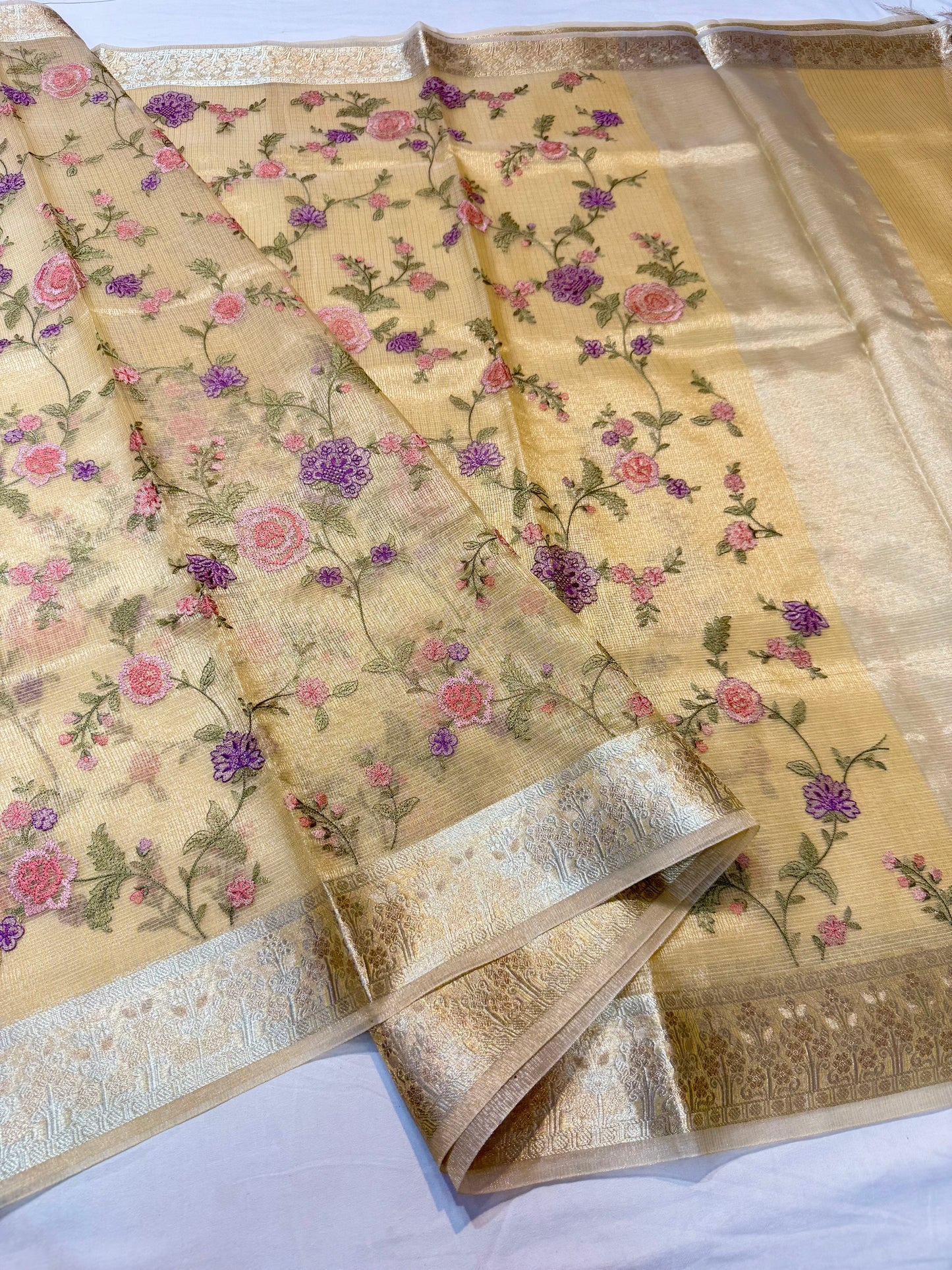 Gold tissue kota embroidery primum Banarasi saree