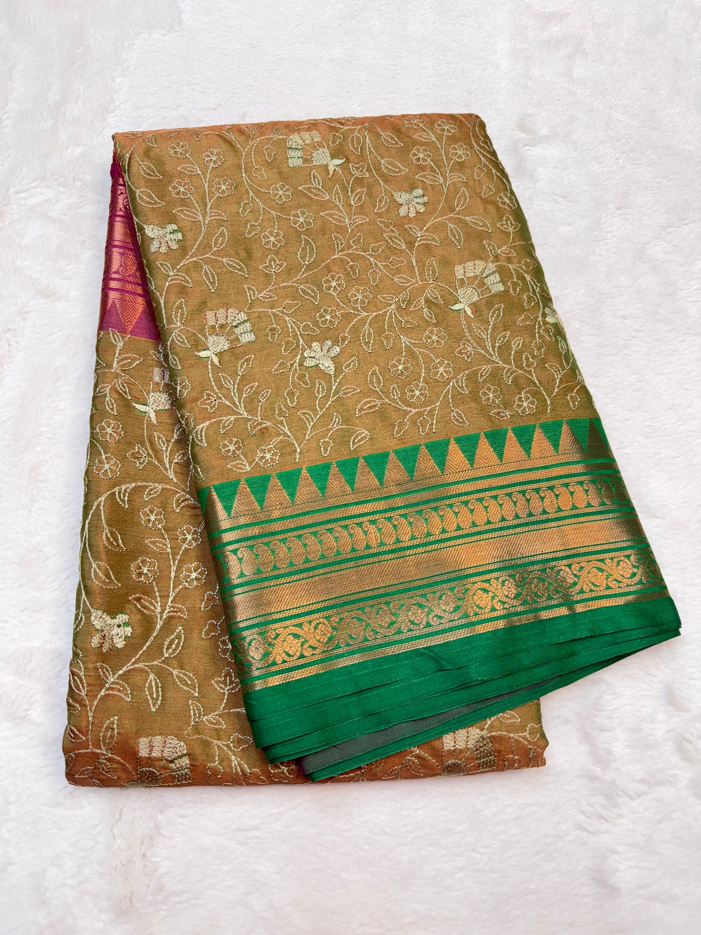 Multicolour shade soft silk embroidery Banarasi saree