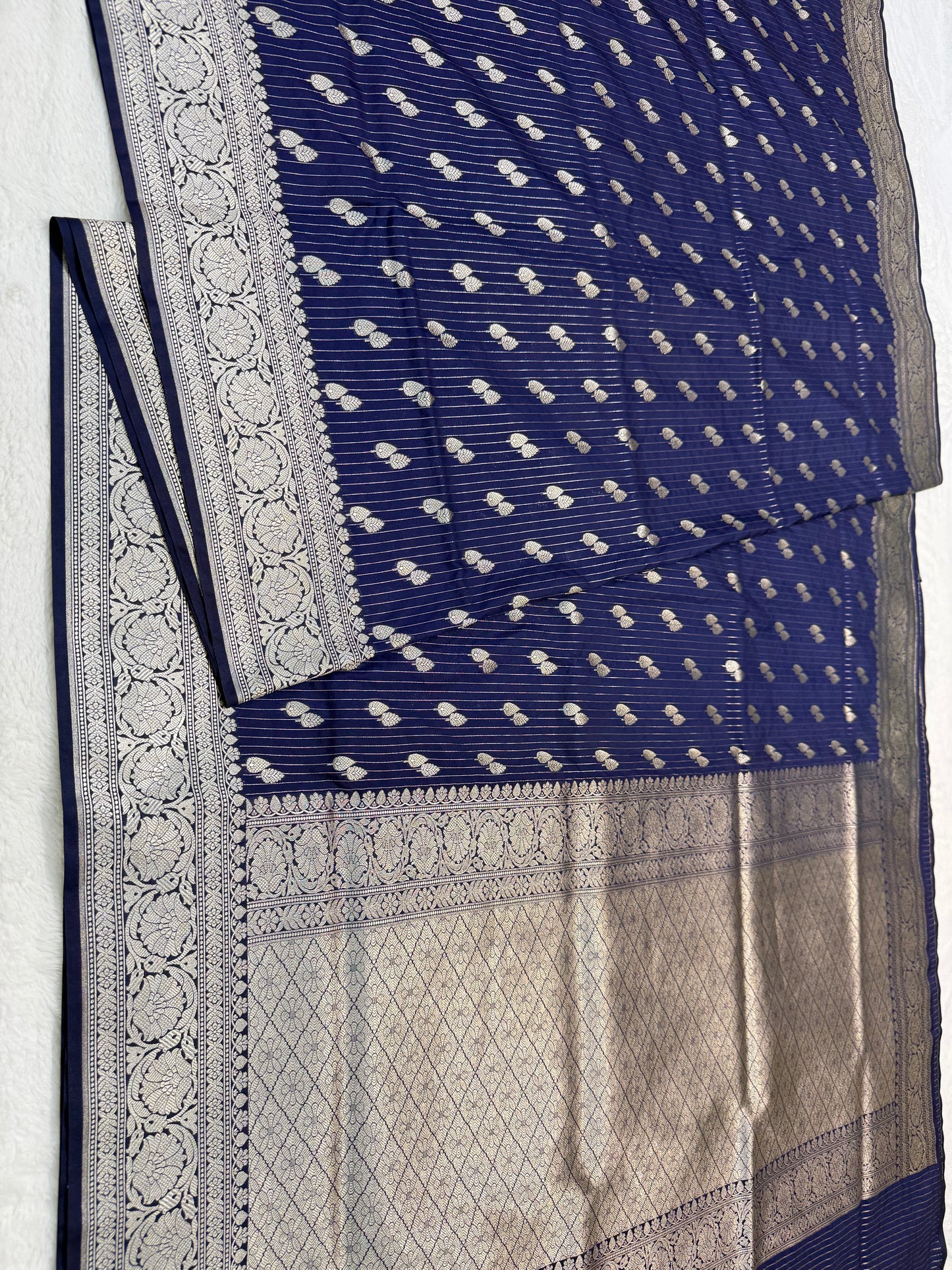 Navy Blue shade katan Banarasi silk Saree