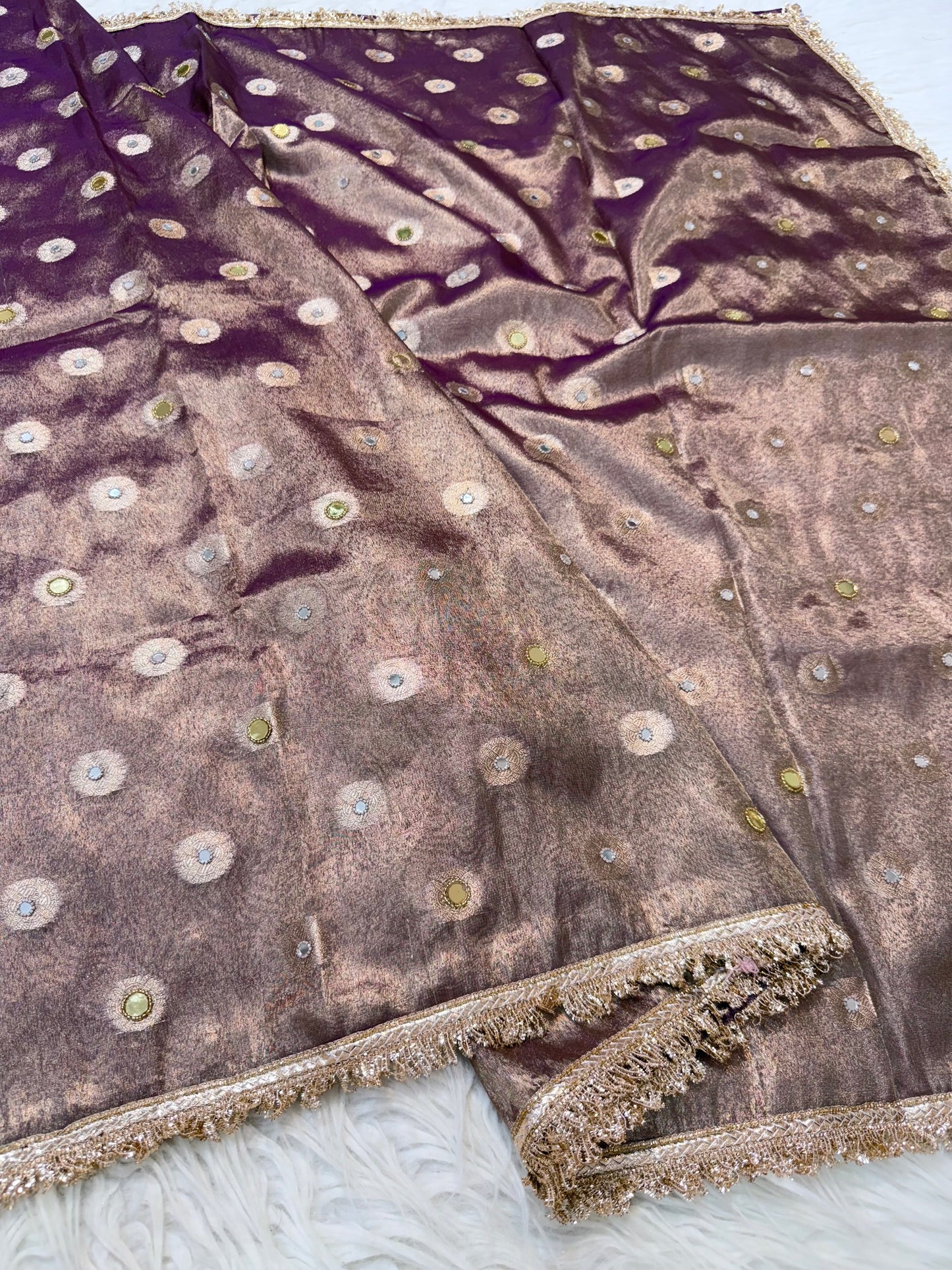 Magenta shade tissue ari & zardosi work designer premium Banarasi saree